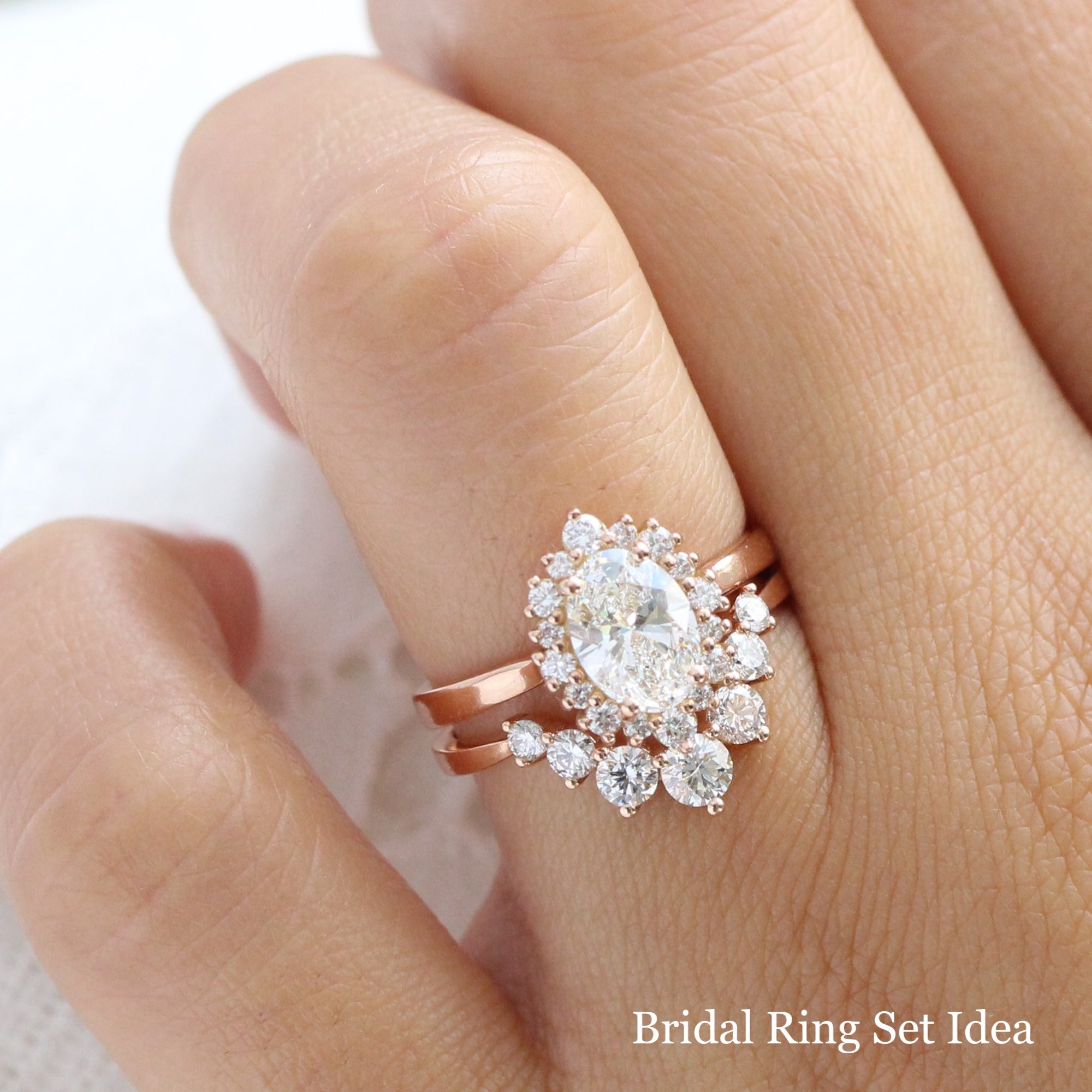 lab diamond ring bridal set rose gold oval diamond halo engagement ring La More Design Jewelry