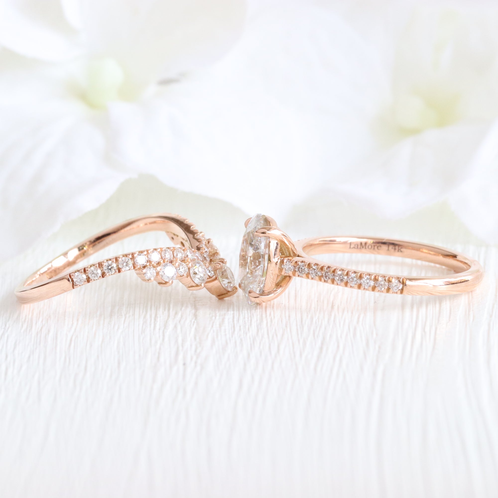 lab diamond ring bridal set rose gold oval diamond solitaire engagement ring La More Design Jewelry