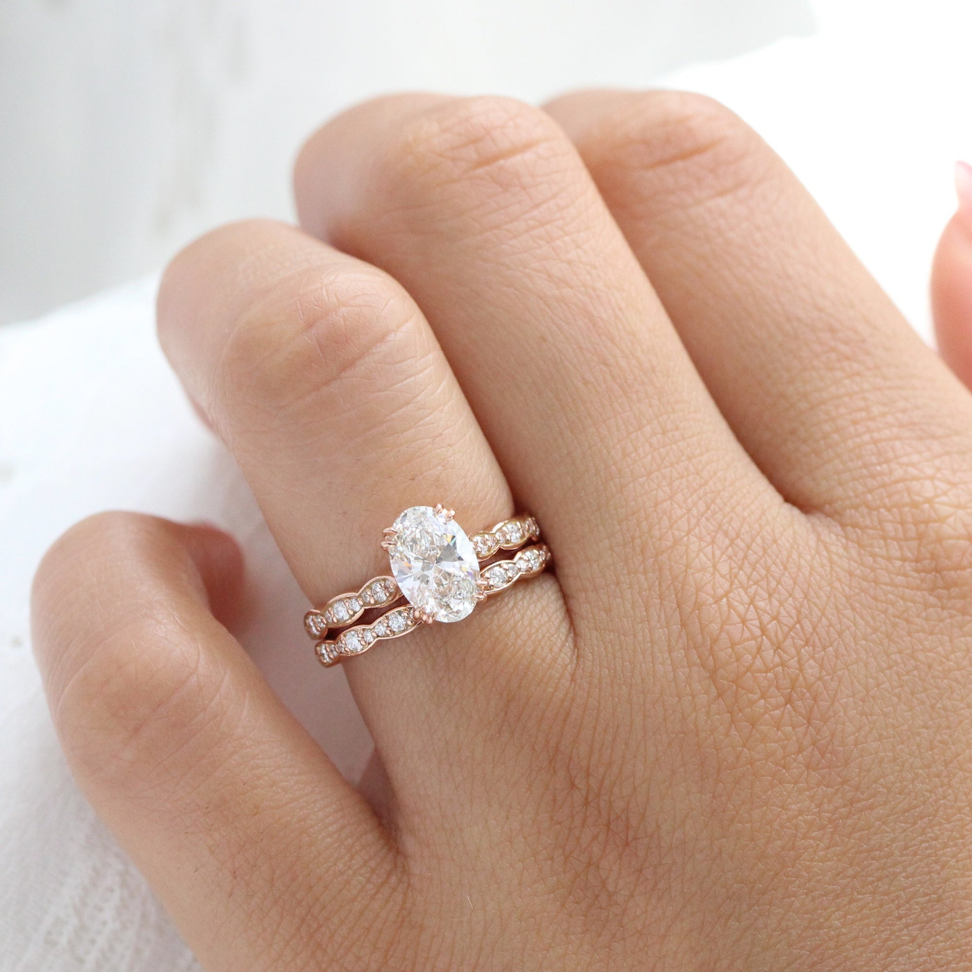 lab diamond ring bridal set rose gold oval diamond solitaire engagement ring La More Design Jewelry