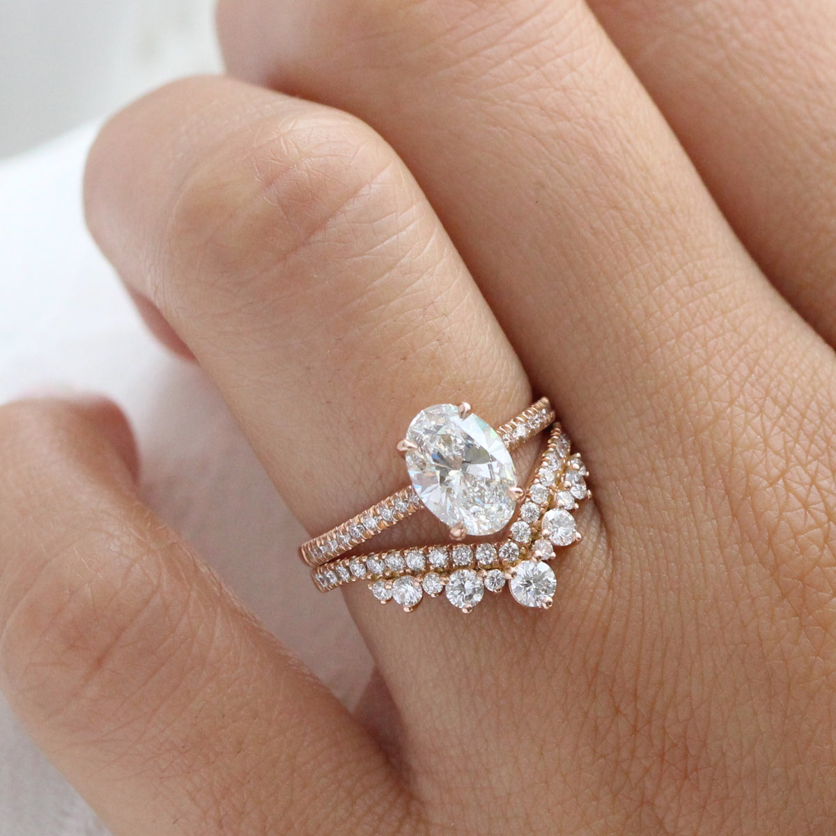 lab diamond ring bridal set rose gold oval diamond solitaire engagement ring La More Design Jewelry