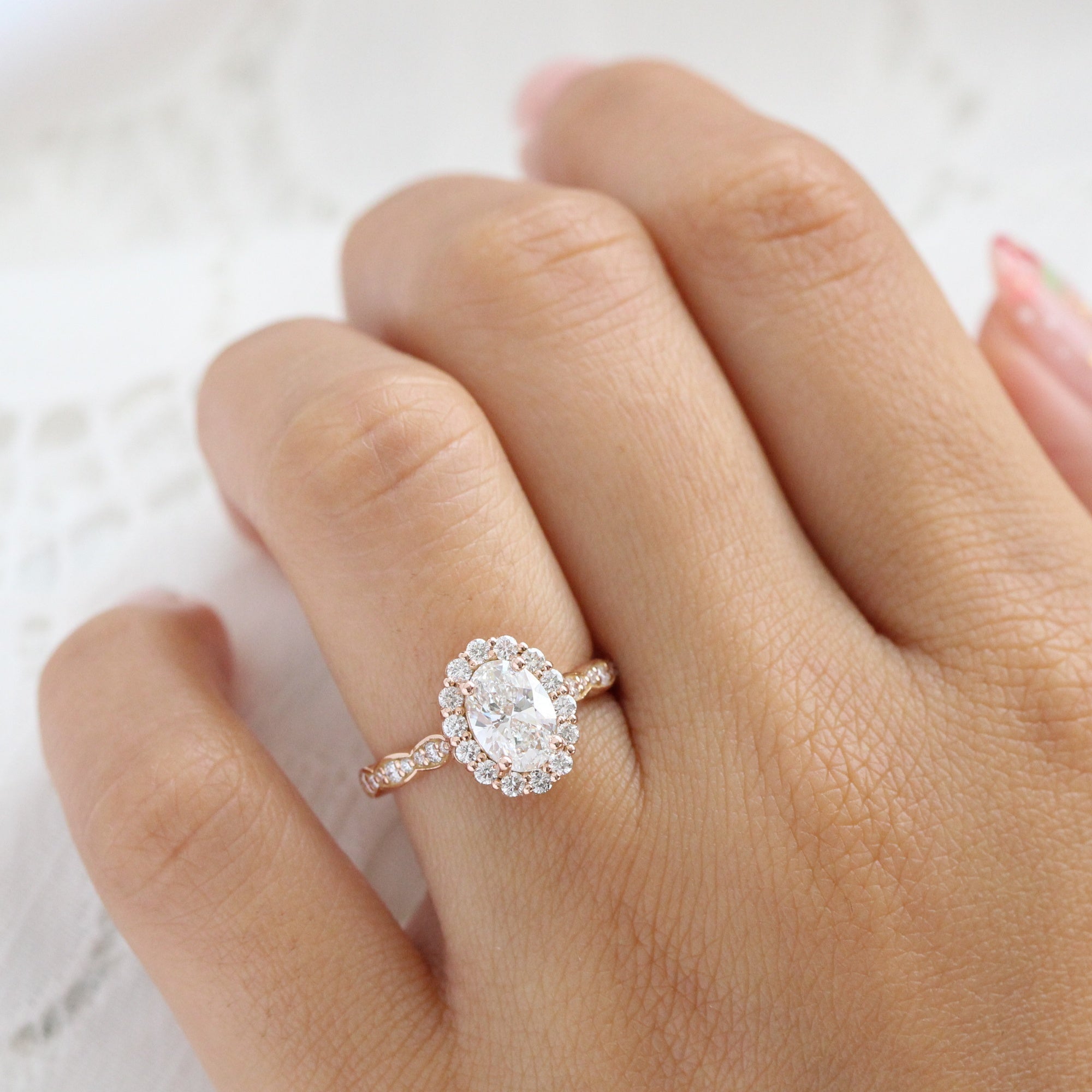 lab diamond ring rose gold halo diamond engagement ring La More Design Jewelry
