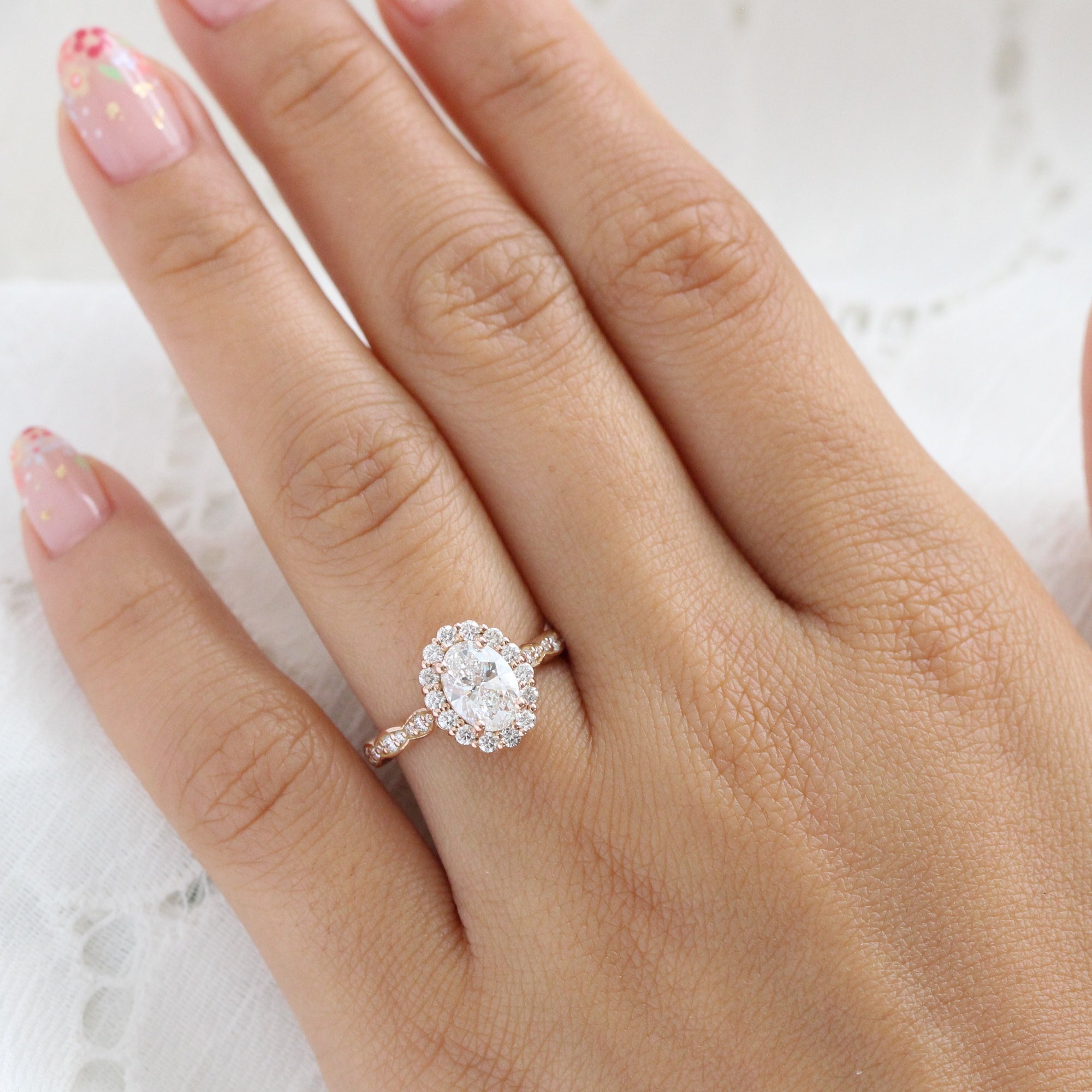 lab diamond ring rose gold halo diamond engagement ring La More Design Jewelry