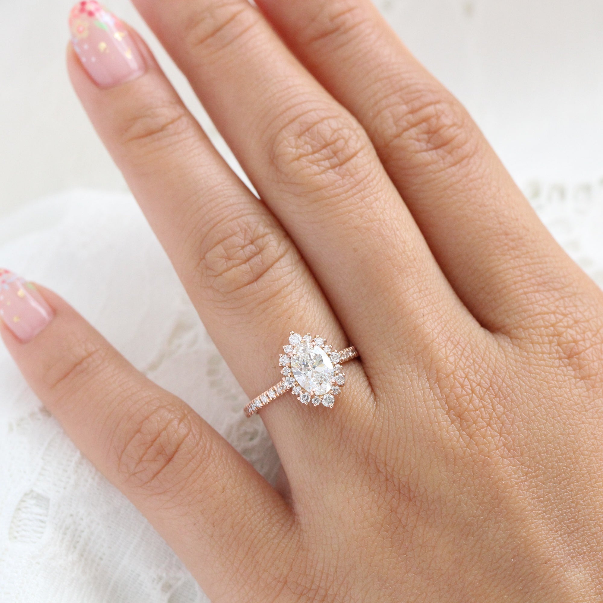 lab diamond ring rose gold halo oval diamond engagement ring La More Design Jewelry