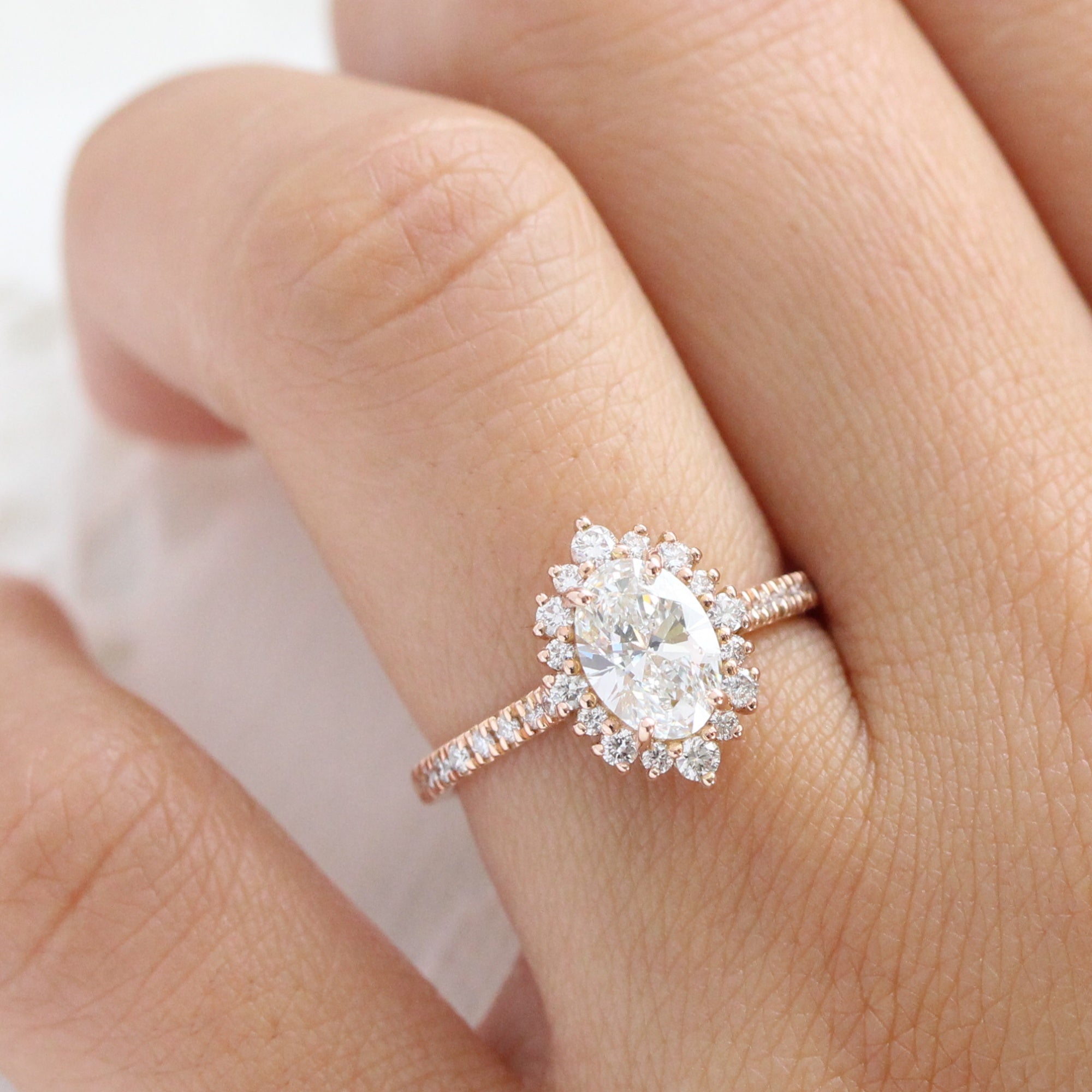 lab diamond ring rose gold halo oval diamond engagement ring La More Design Jewelry