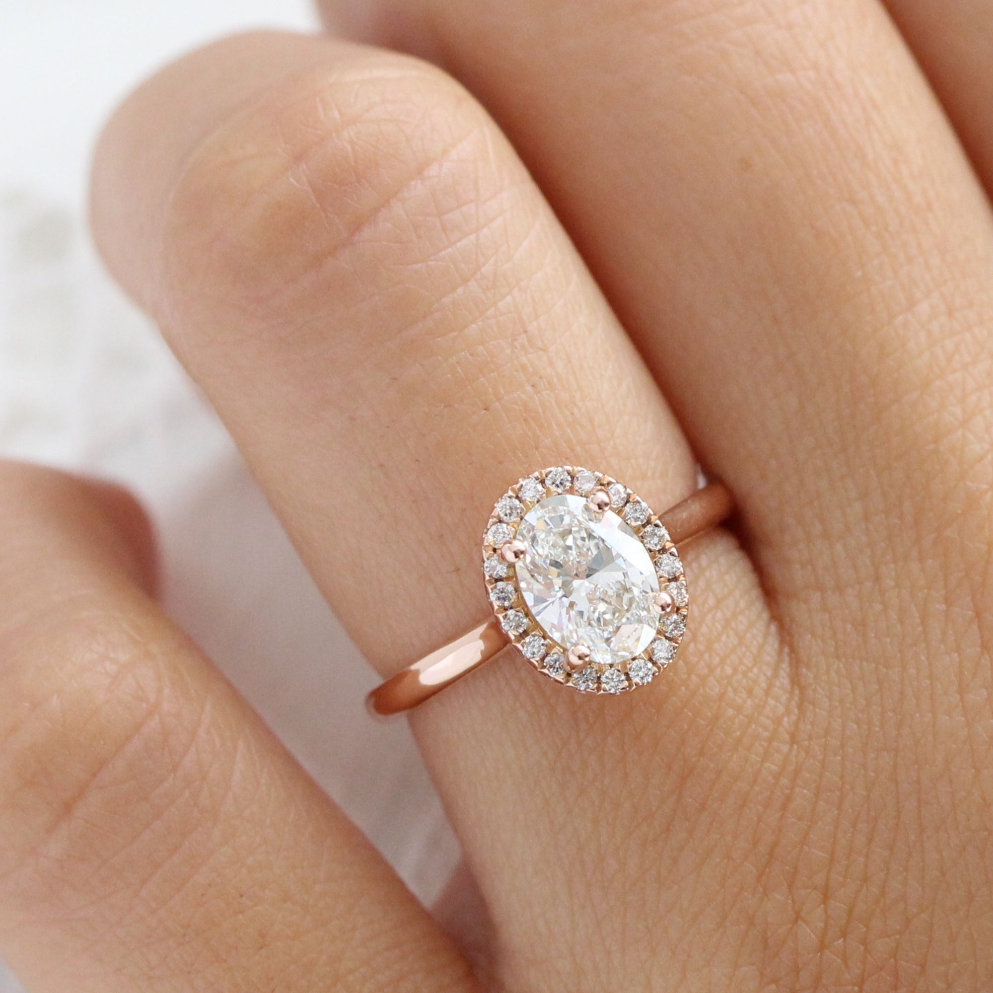 lab diamond ring bridal set rose gold halo oval diamond engagement ring La More Design Jewelry