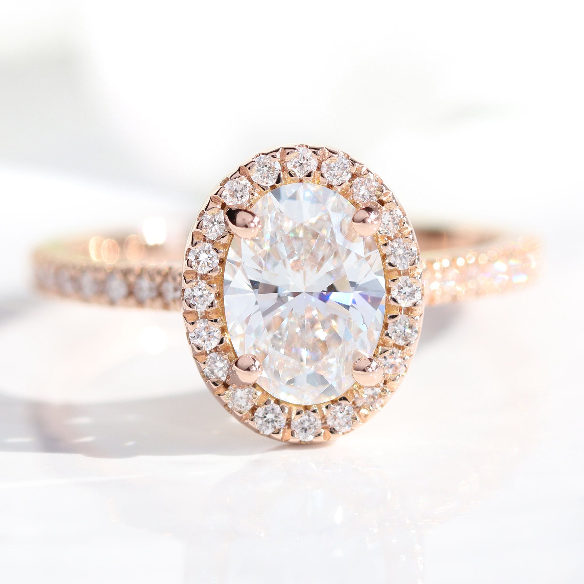 lab diamond ring rose gold oval diamond halo engagement ring La More Design Jewelry