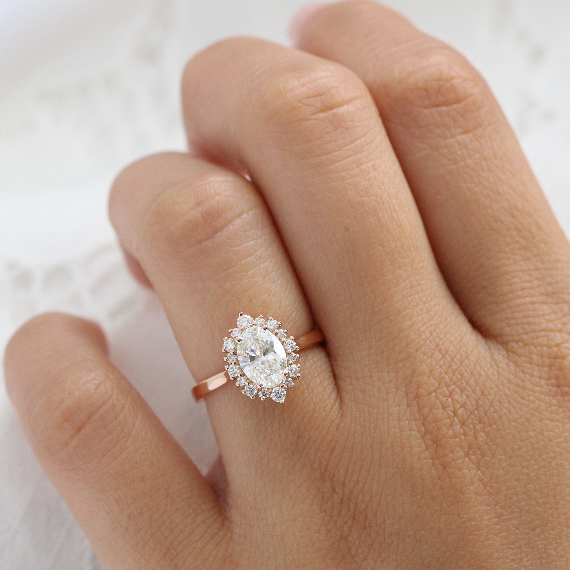lab diamond ring rose gold oval diamond halo engagement ring La More Design Jewelry