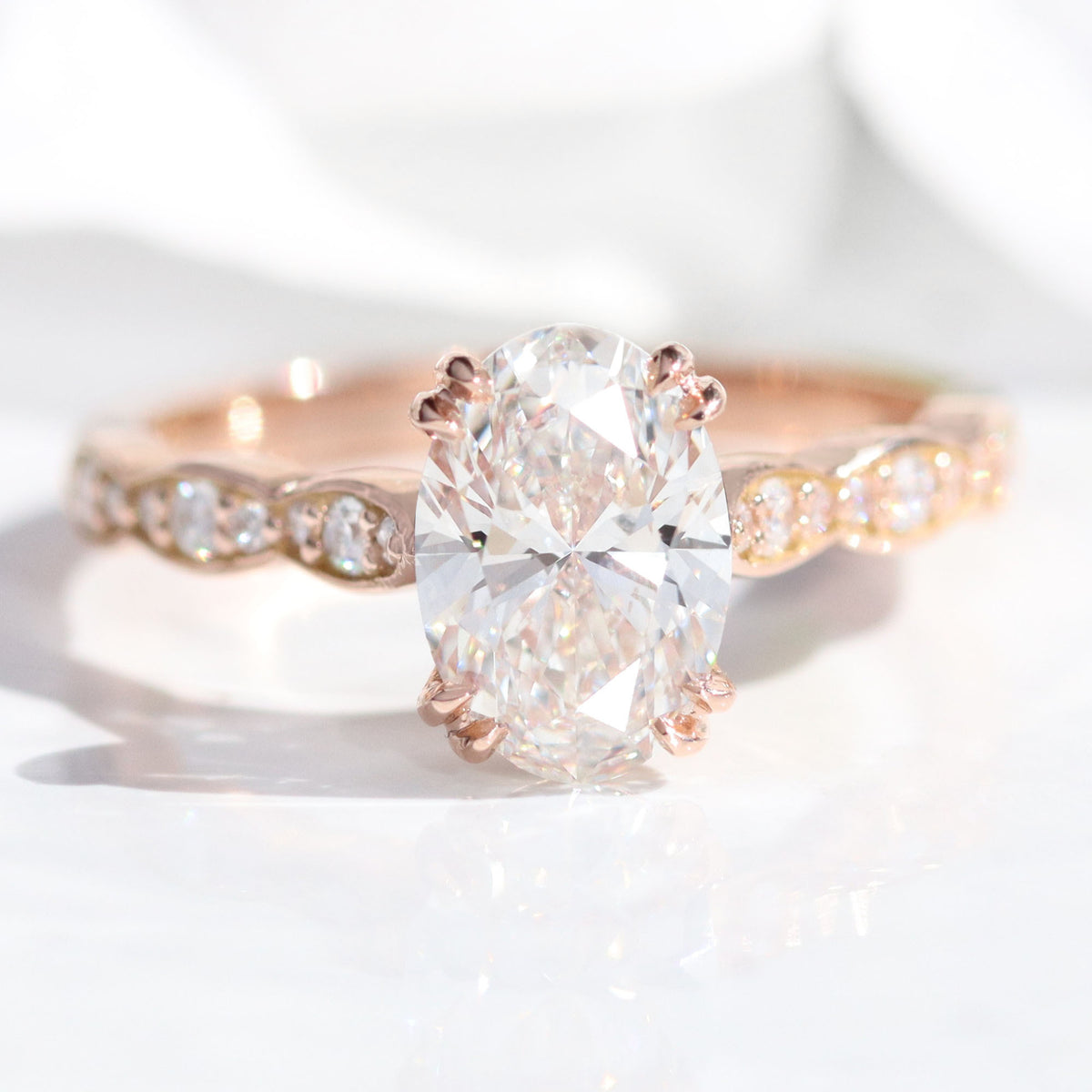 lab diamond ring rose gold oval diamond solitaire engagement ring La More Design Jewelry