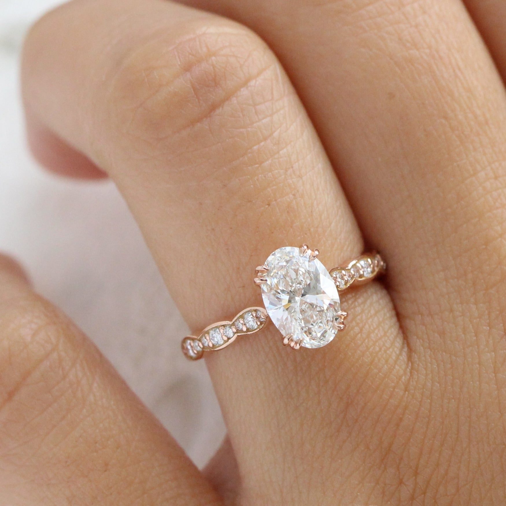 Oval Lab Diamond Solitaire Engagement Ring Rose Gold Scalloped Band ...