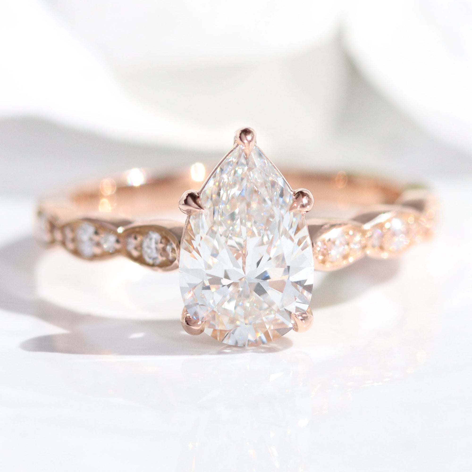 lab diamond ring rose gold pear diamond solitaire engagement ring La More Design Jewelry