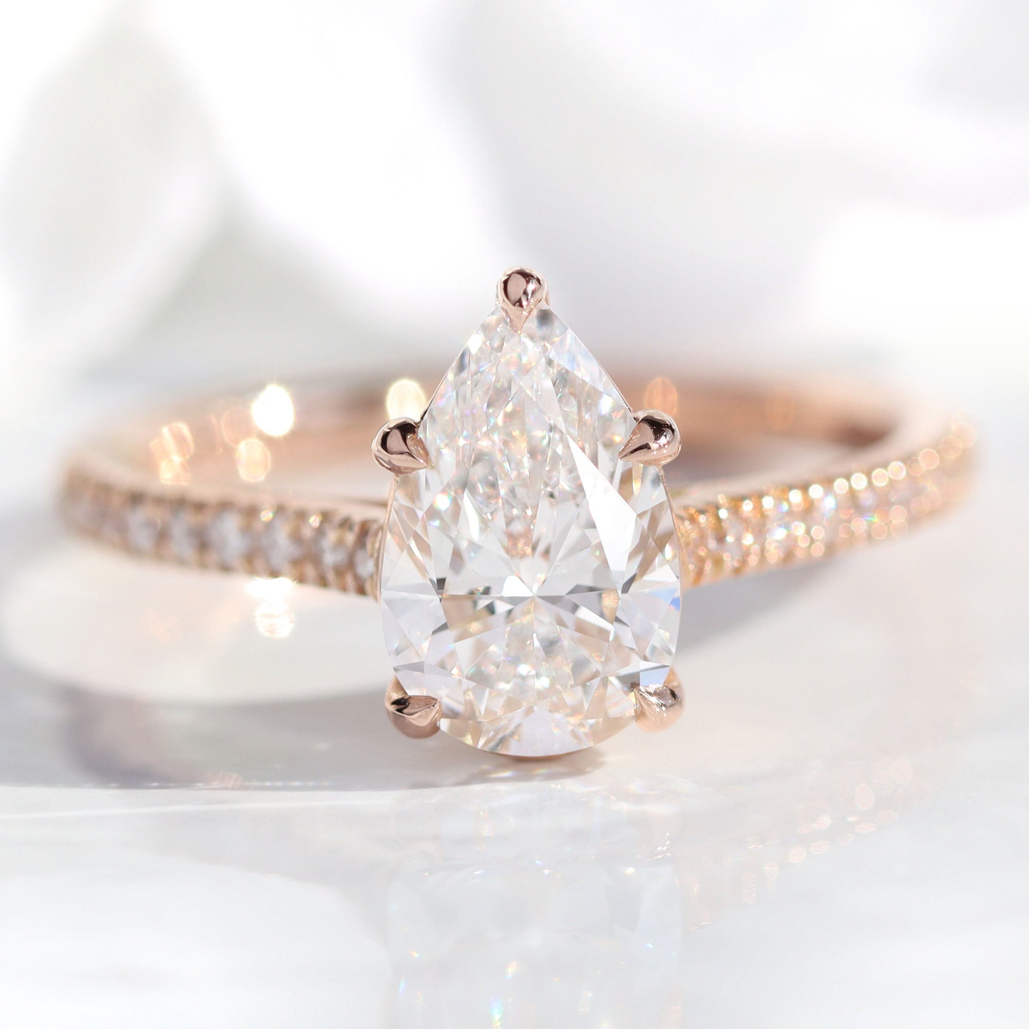 lab diamond ring rose gold pear diamond solitaire engagement ring La More Design Jewelry