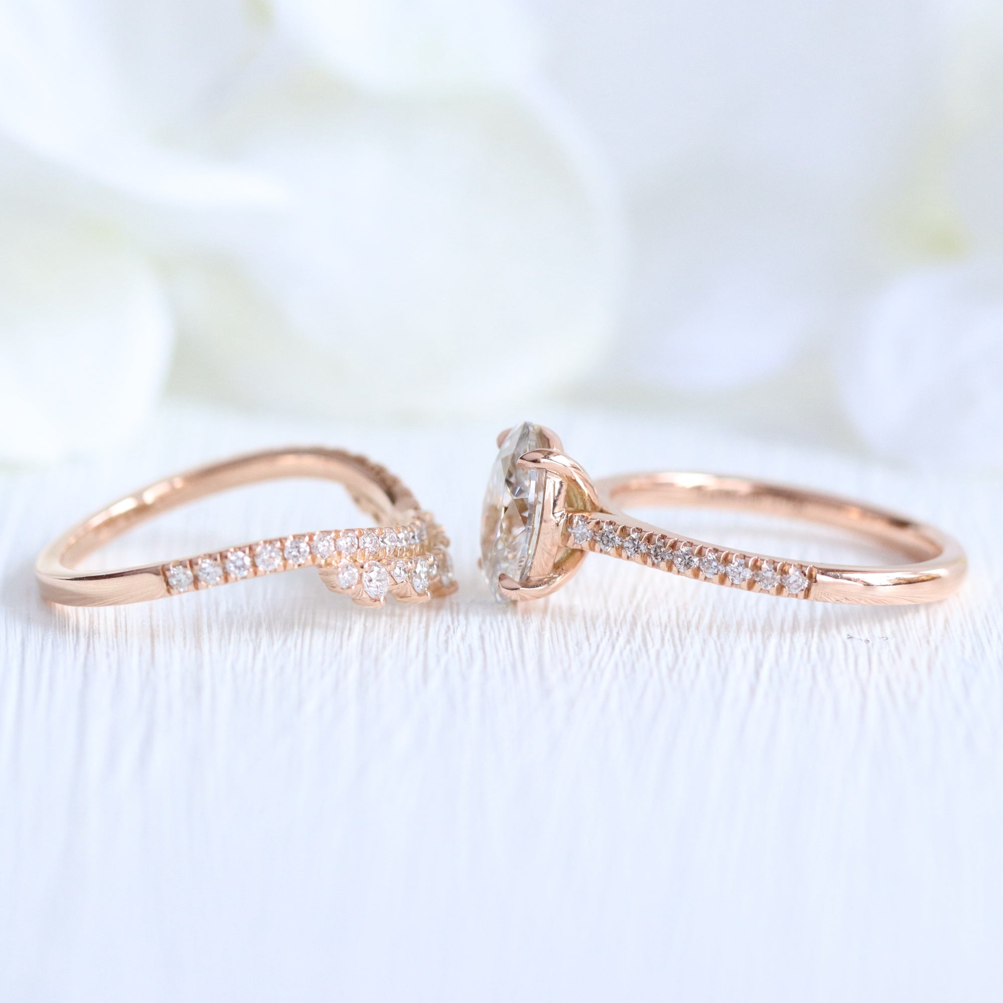 lab diamond ring stack rose gold oval diamond solitaire engagement ring set La More Design Jewelry