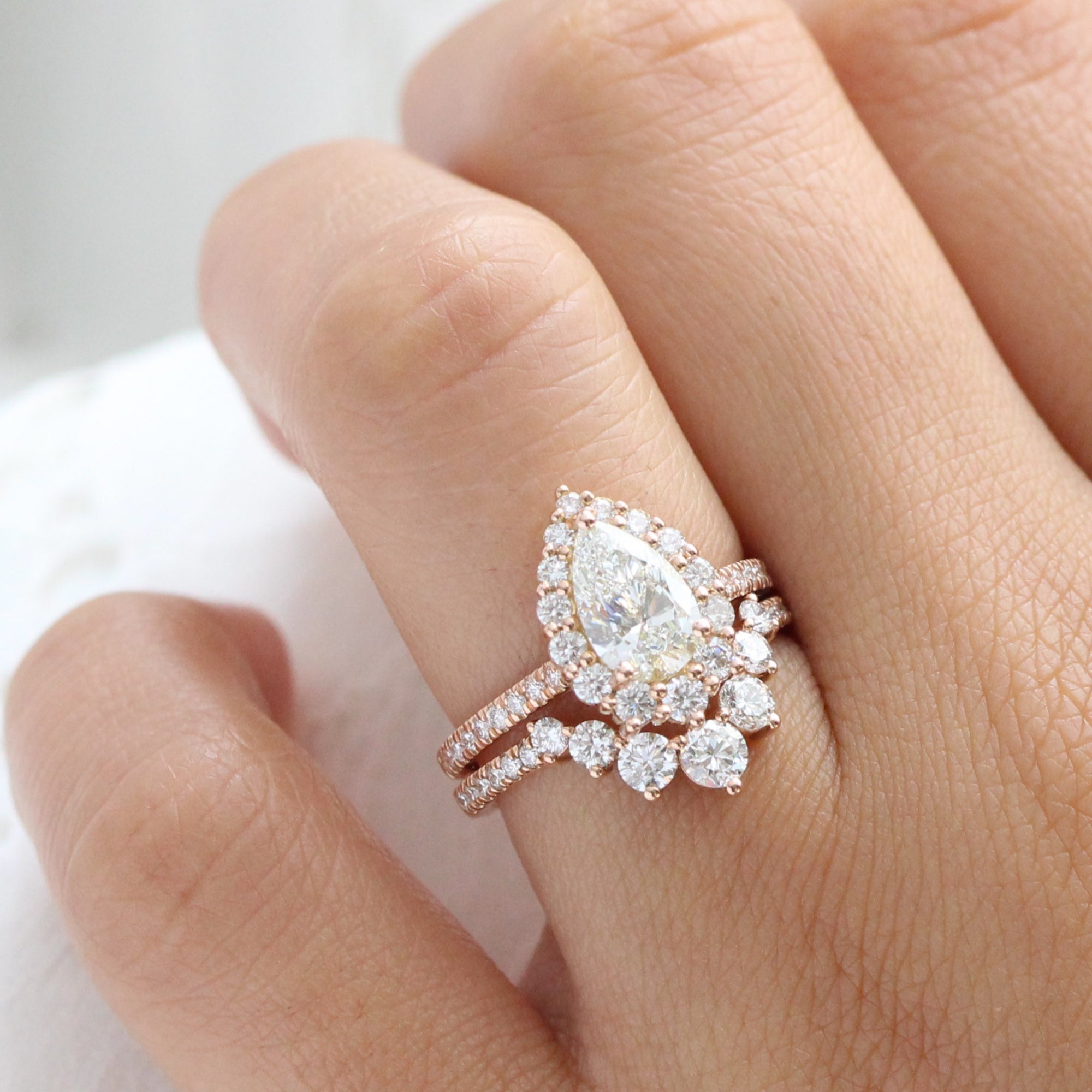 2.00 Pear Shape Halo Lab Created Diamond Engagement Ring – Happy