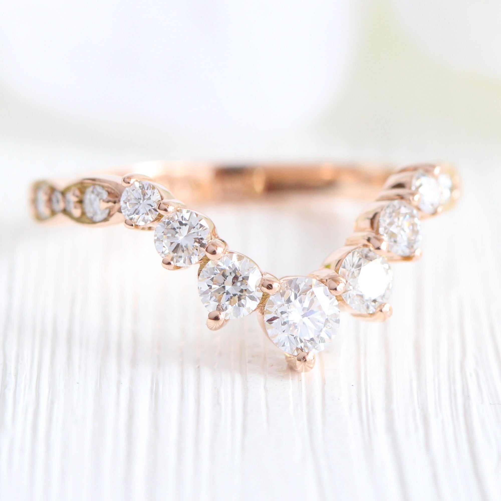 large 7 diamond wedding ring rose gold curved scalloped wedding band la more design jewelry