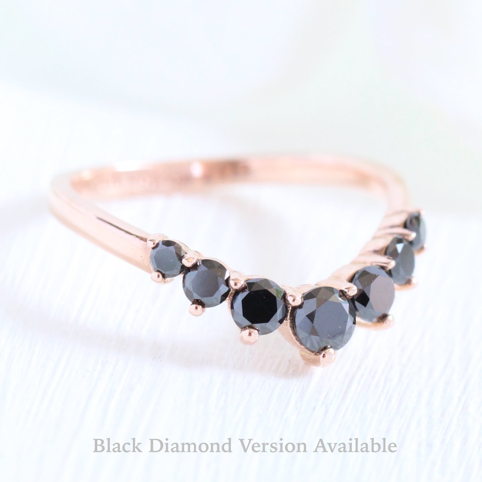 large black diamond wedding ring in rose gold curved contour diamond wedding band by la more design jewelry