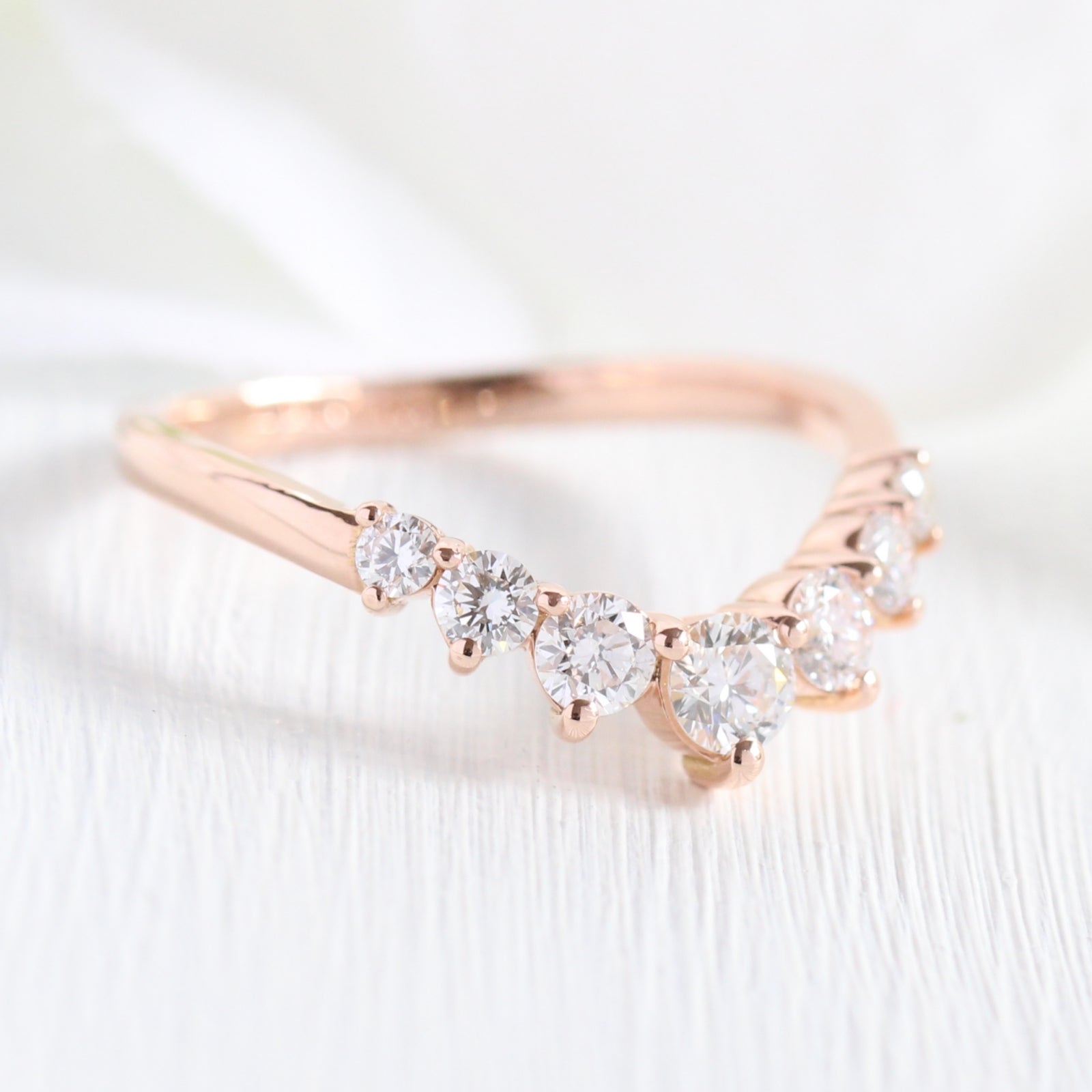 large diamond ring in rose gold 7 stone diamond curved wedding band by la more design jewelry