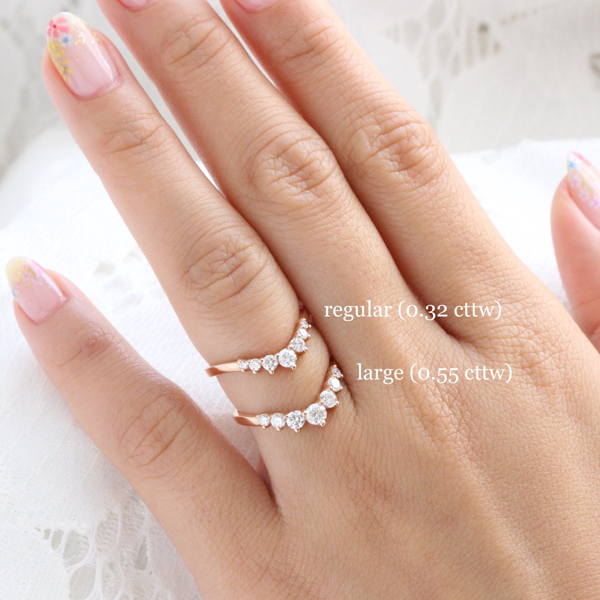 7 stone diamond wedding ring in rose gold curved band by la more design