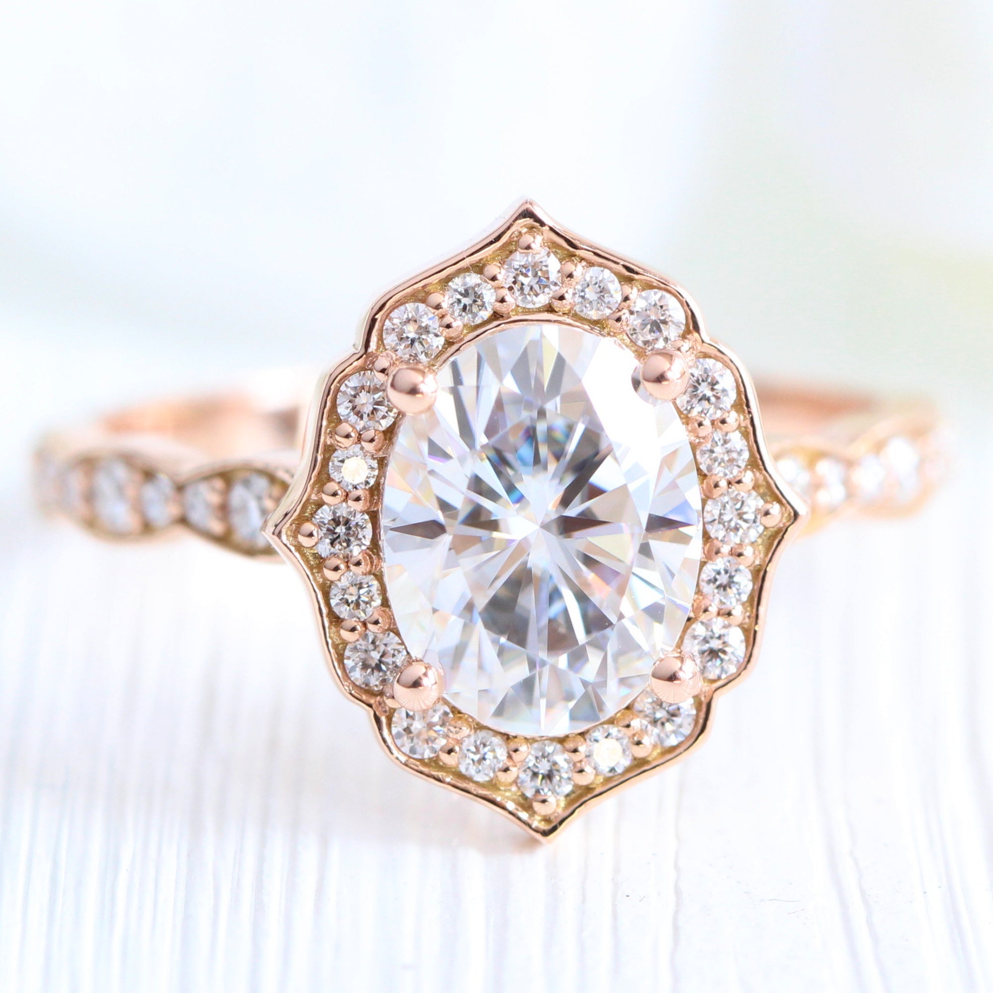 large oval moissanite engagement ring rose gold vintage halo diamond ring la more design jewelry