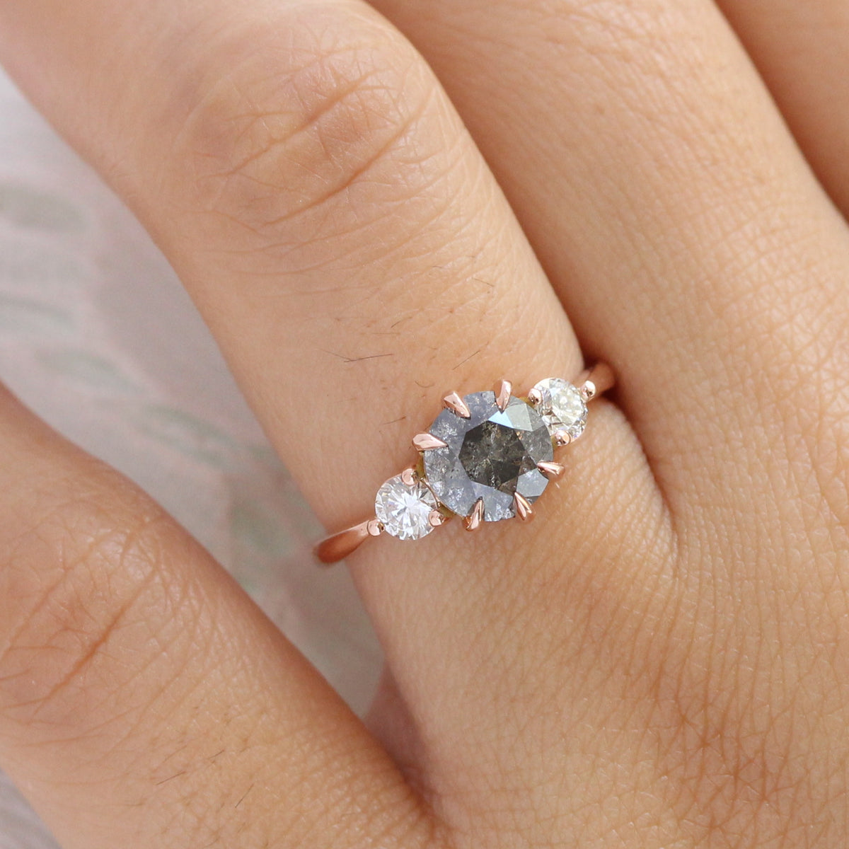 large salt and pepper diamond ring rose gold 3 stone ring la more design jewelry