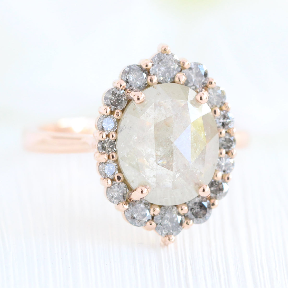 large salt and pepper diamond ring rose gold grey diamond ring halo diamond engagement ring la more design jewelry