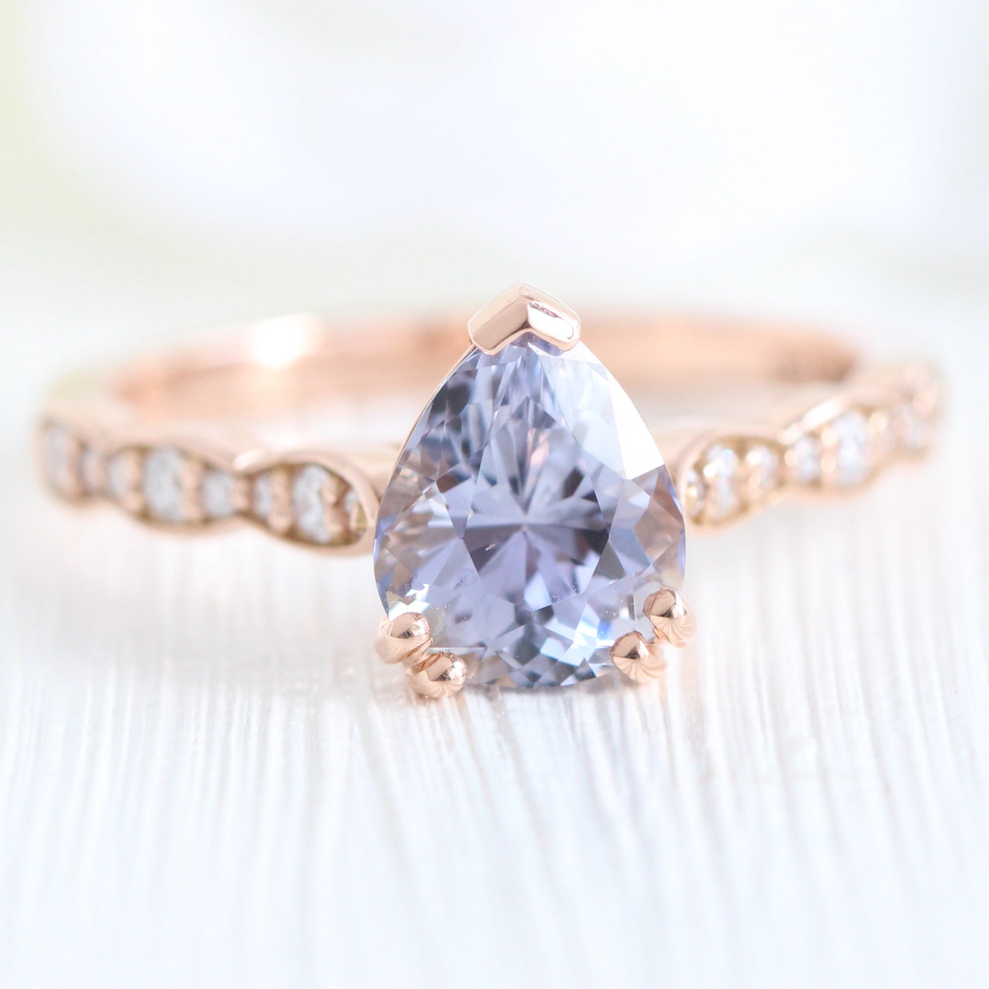 lavender sapphire ring rose gold solitaire pear ring la more design jewelry