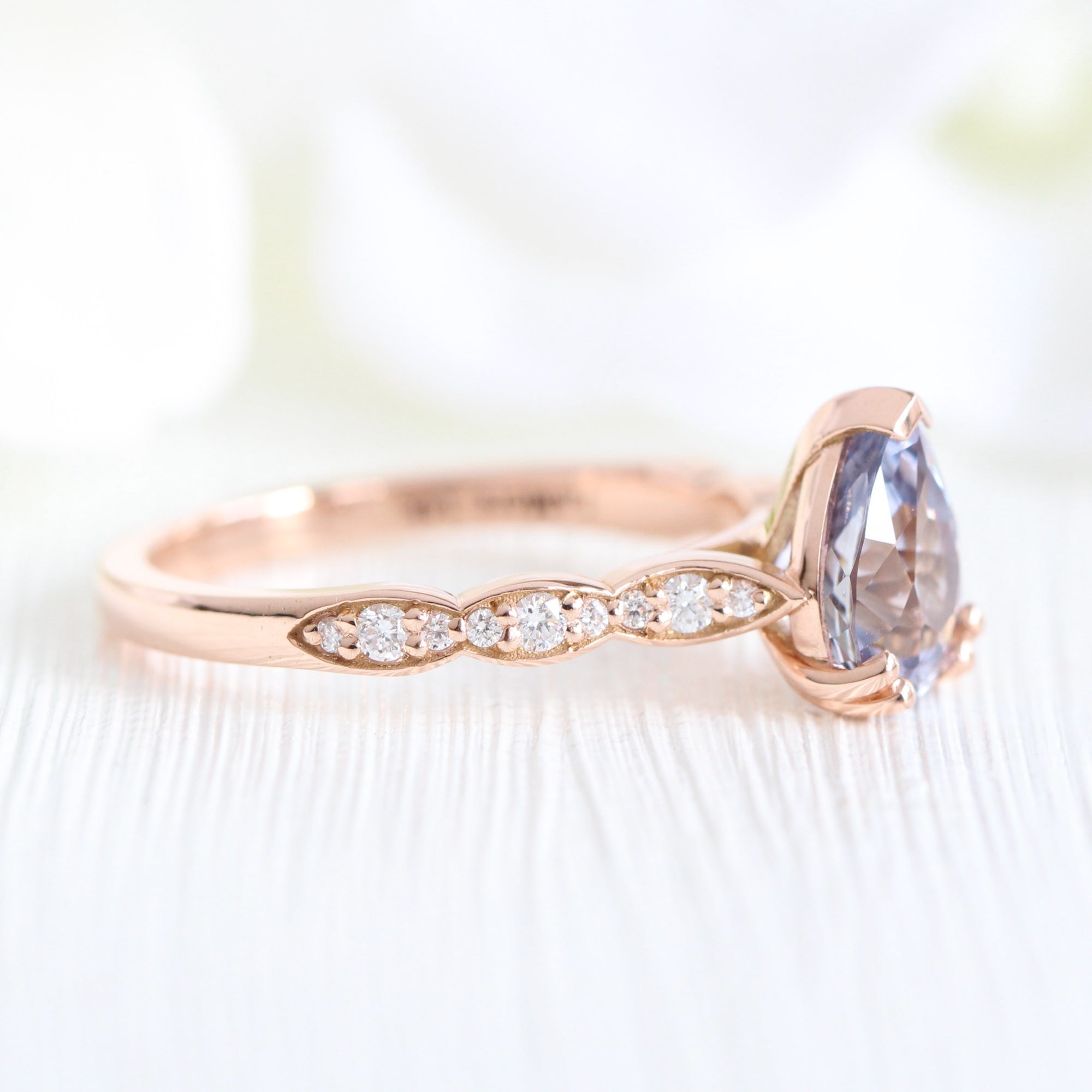 lavender sapphire ring rose gold solitaire pear ring la more design jewelry