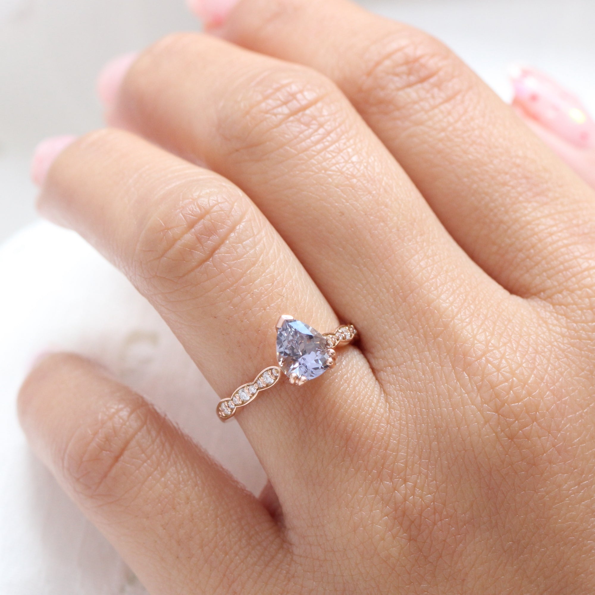 lavender sapphire ring rose gold solitaire pear ring la more design jewelry