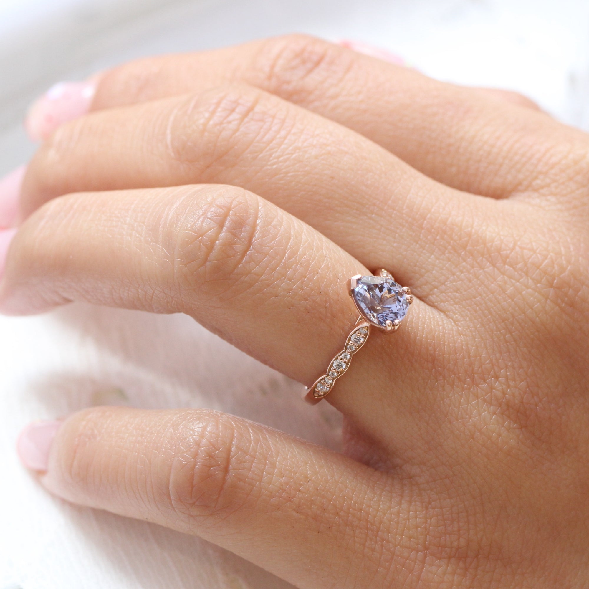 lavender sapphire ring rose gold solitaire pear ring la more design jewelry