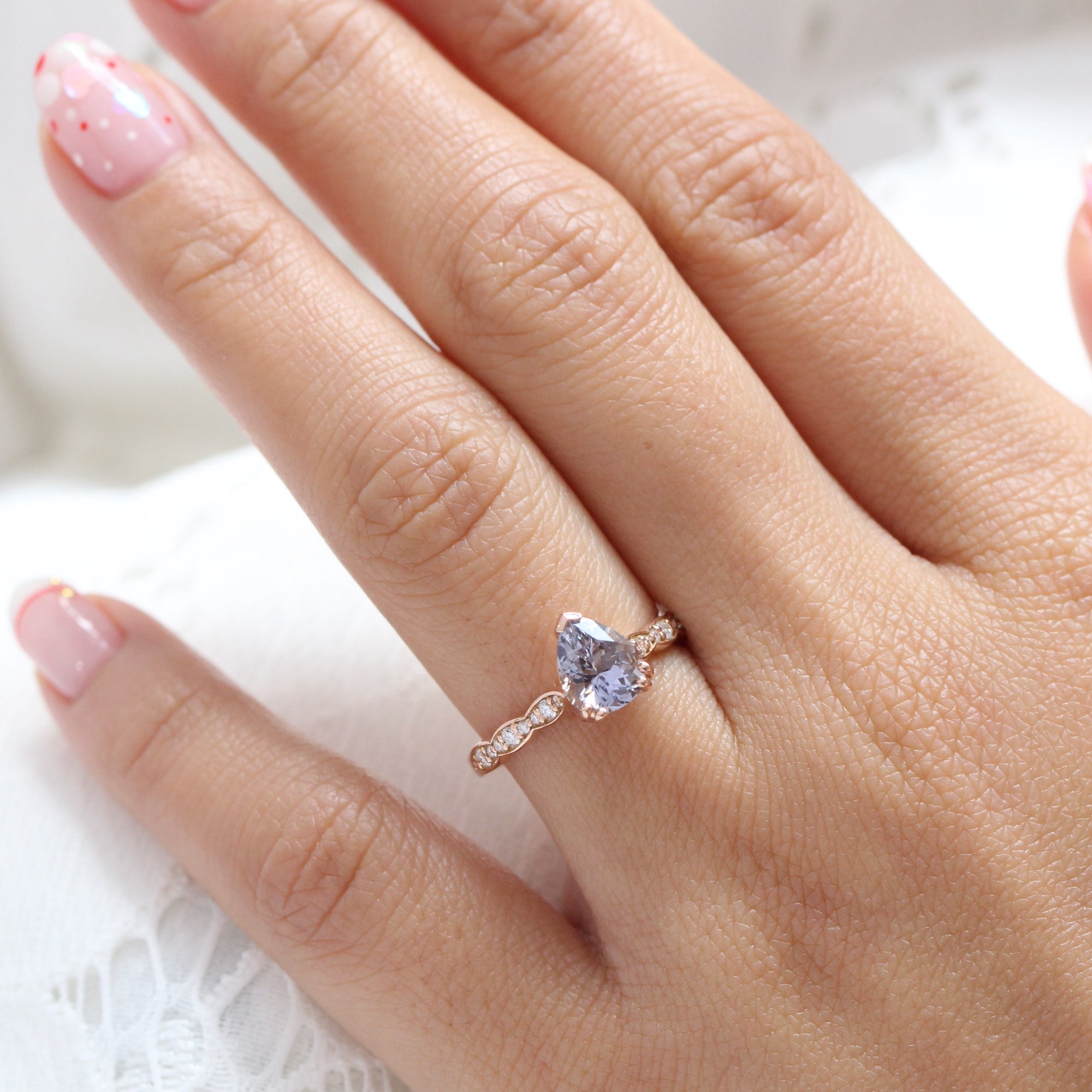 lavender sapphire ring rose gold solitaire pear ring la more design jewelry