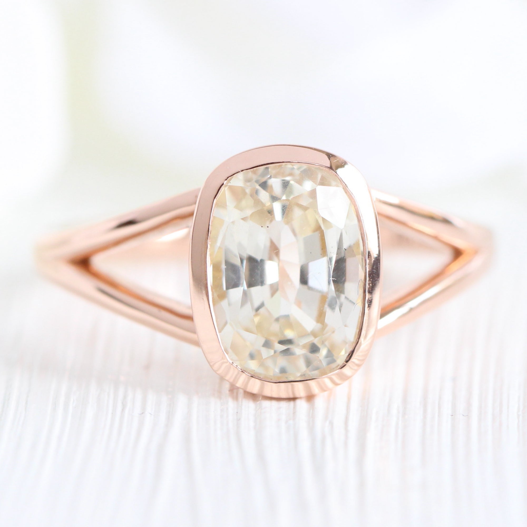 light champagne sapphire ring rose gold bezel sapphire ring la more design jewelry