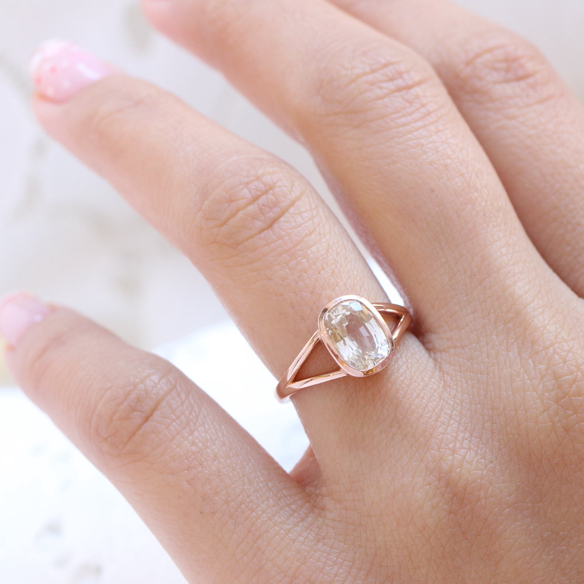 light champagne sapphire ring rose gold bezel sapphire ring la more design jewelry