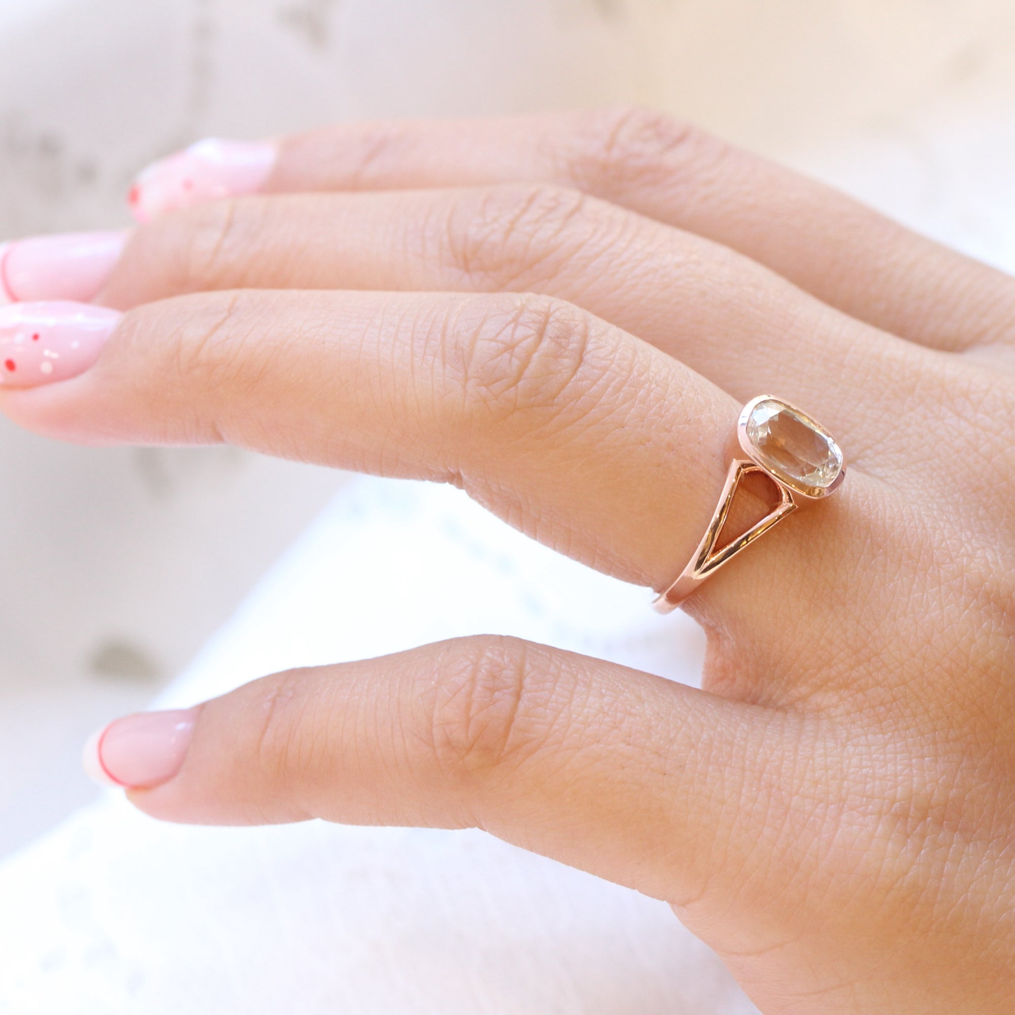 light champagne sapphire ring rose gold bezel sapphire ring la more design jewelry