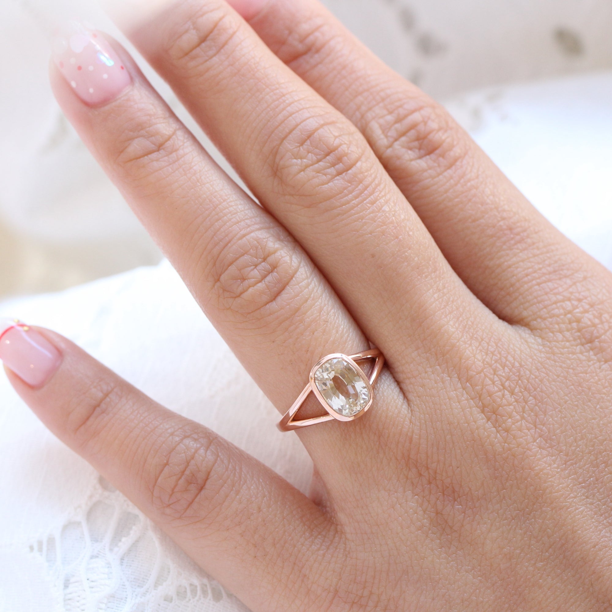 light champagne sapphire ring rose gold bezel sapphire ring la more design jewelry