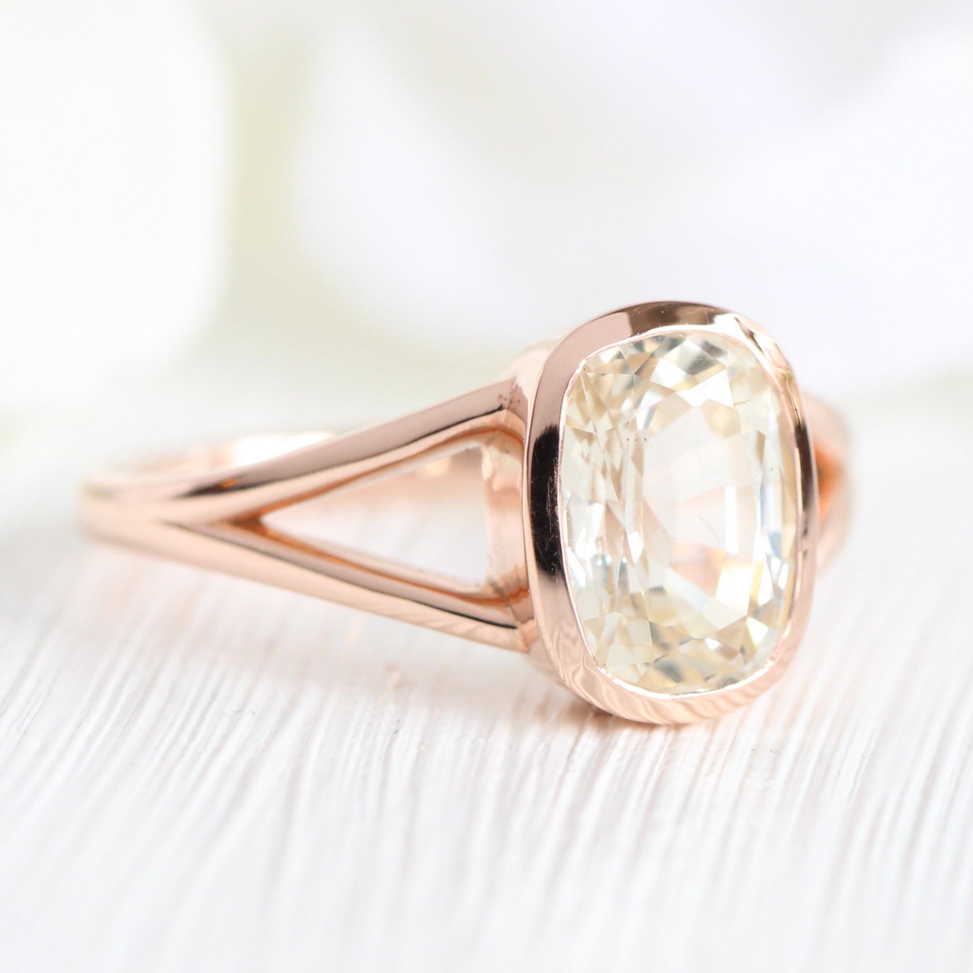 light champagne sapphire ring rose gold bezel sapphire ring la more design jewelry