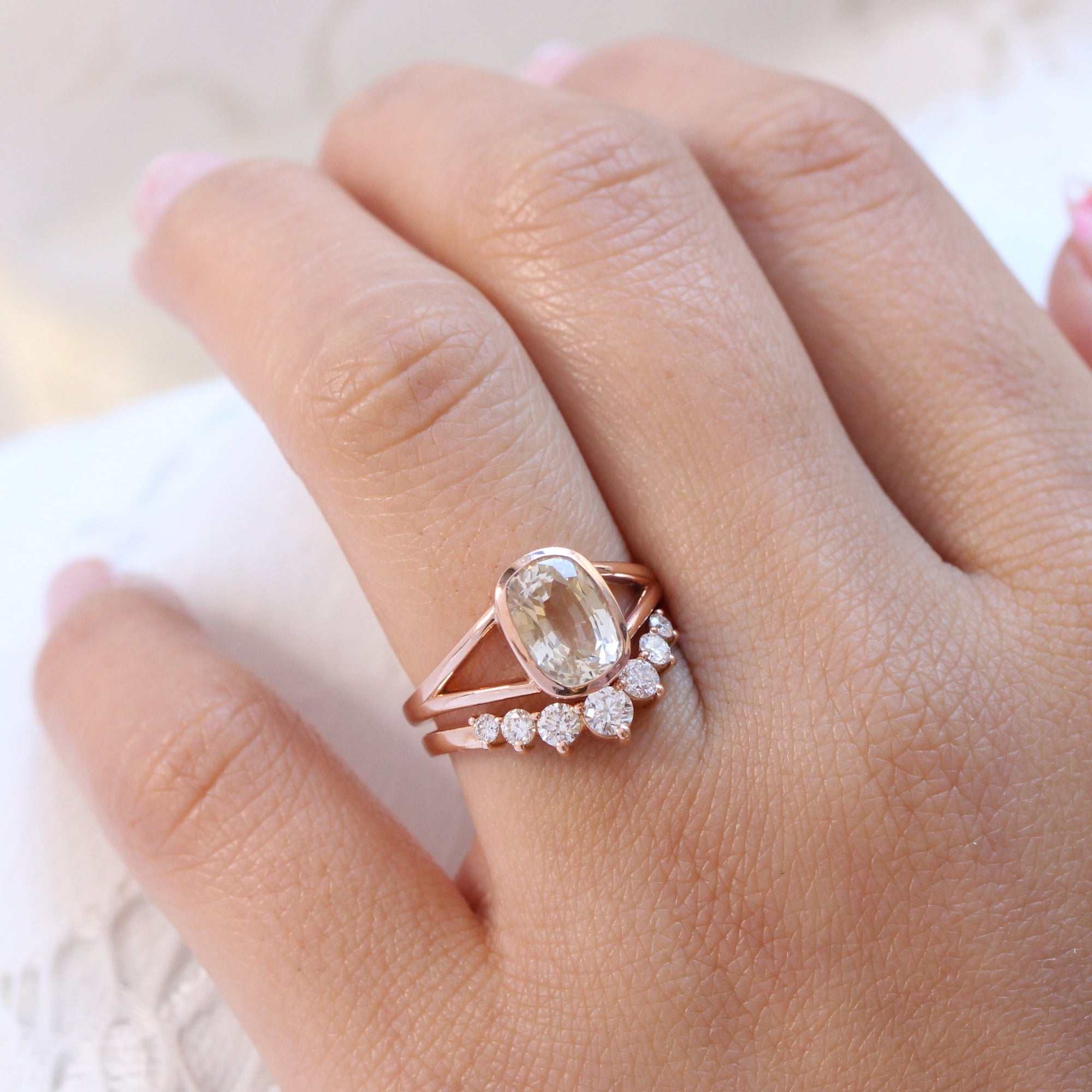 light champagne sapphire ring rose gold bezel sapphire ring la more design jewelry