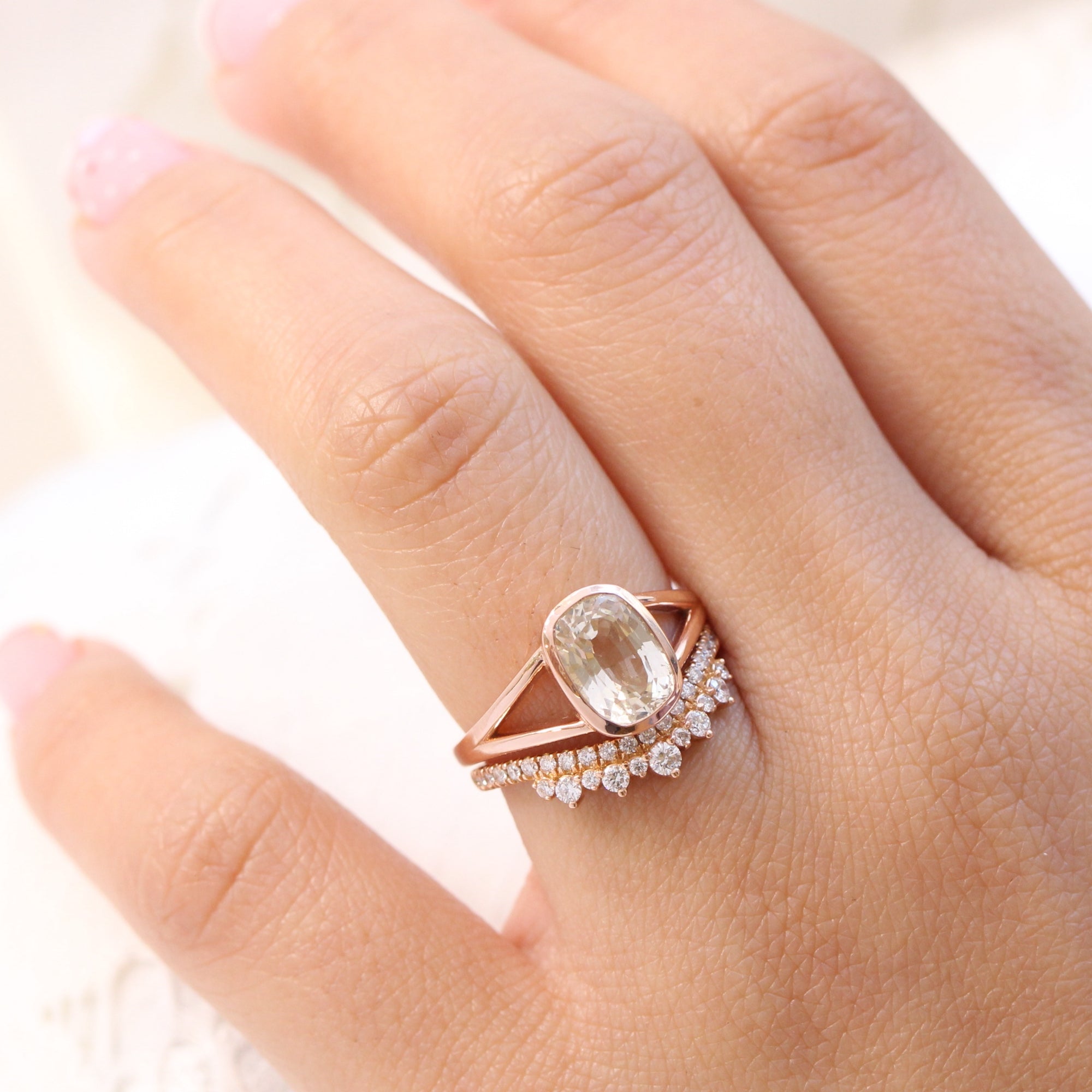 light champagne sapphire ring rose gold bezel sapphire ring la more design jewelry