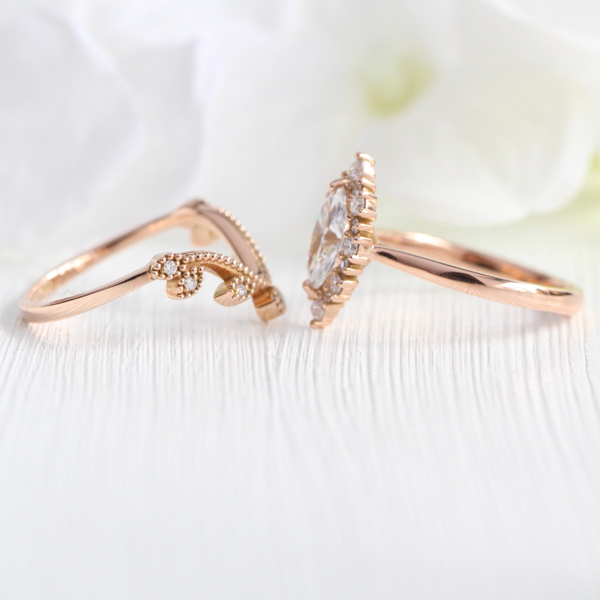 marquise moissanite engagement ring rose gold tiara halo diamond wedding ring bridal set la more design jewelry