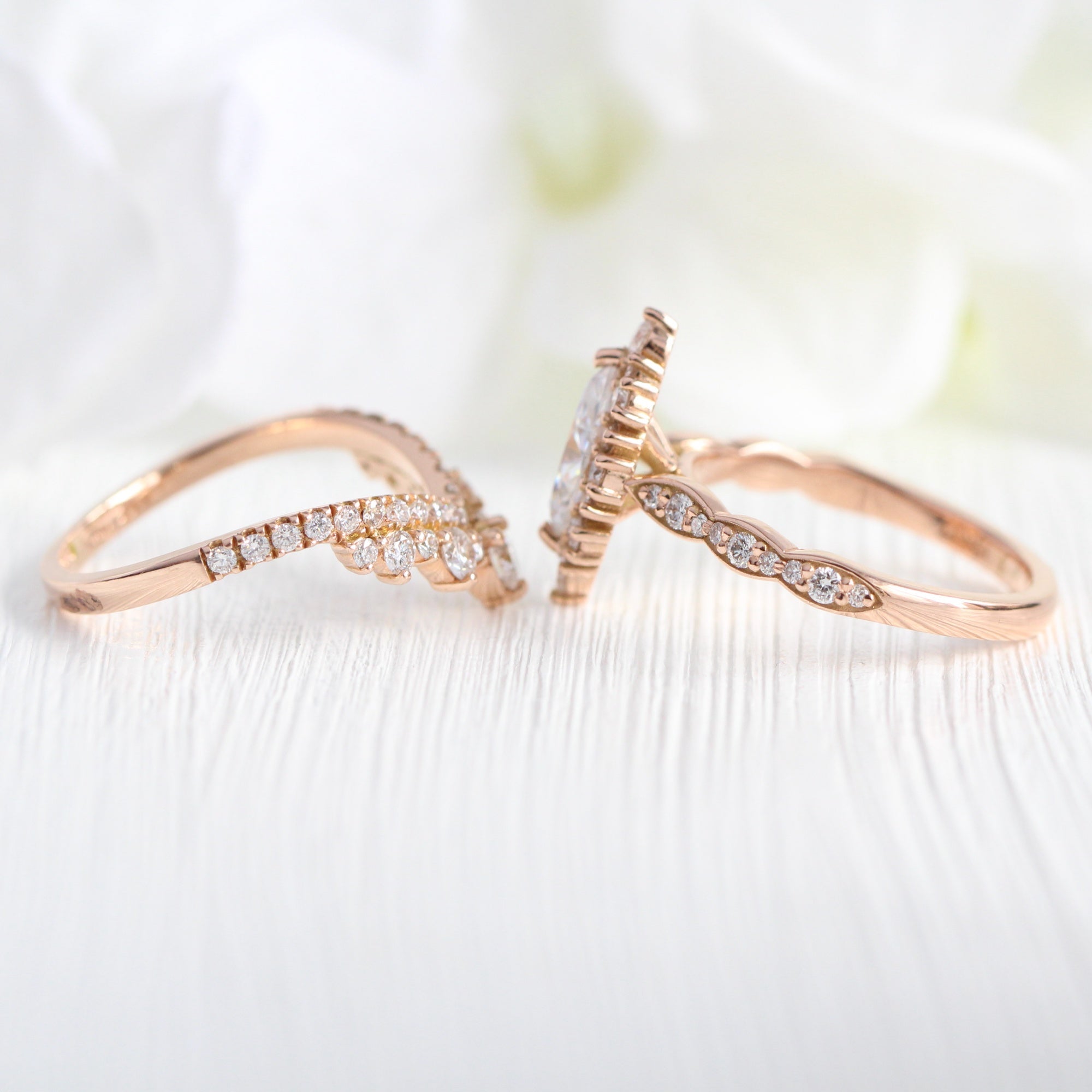 marquise moissanite halo engagement ring rose gold large diamond wedding ring bridal set la more design jewelry