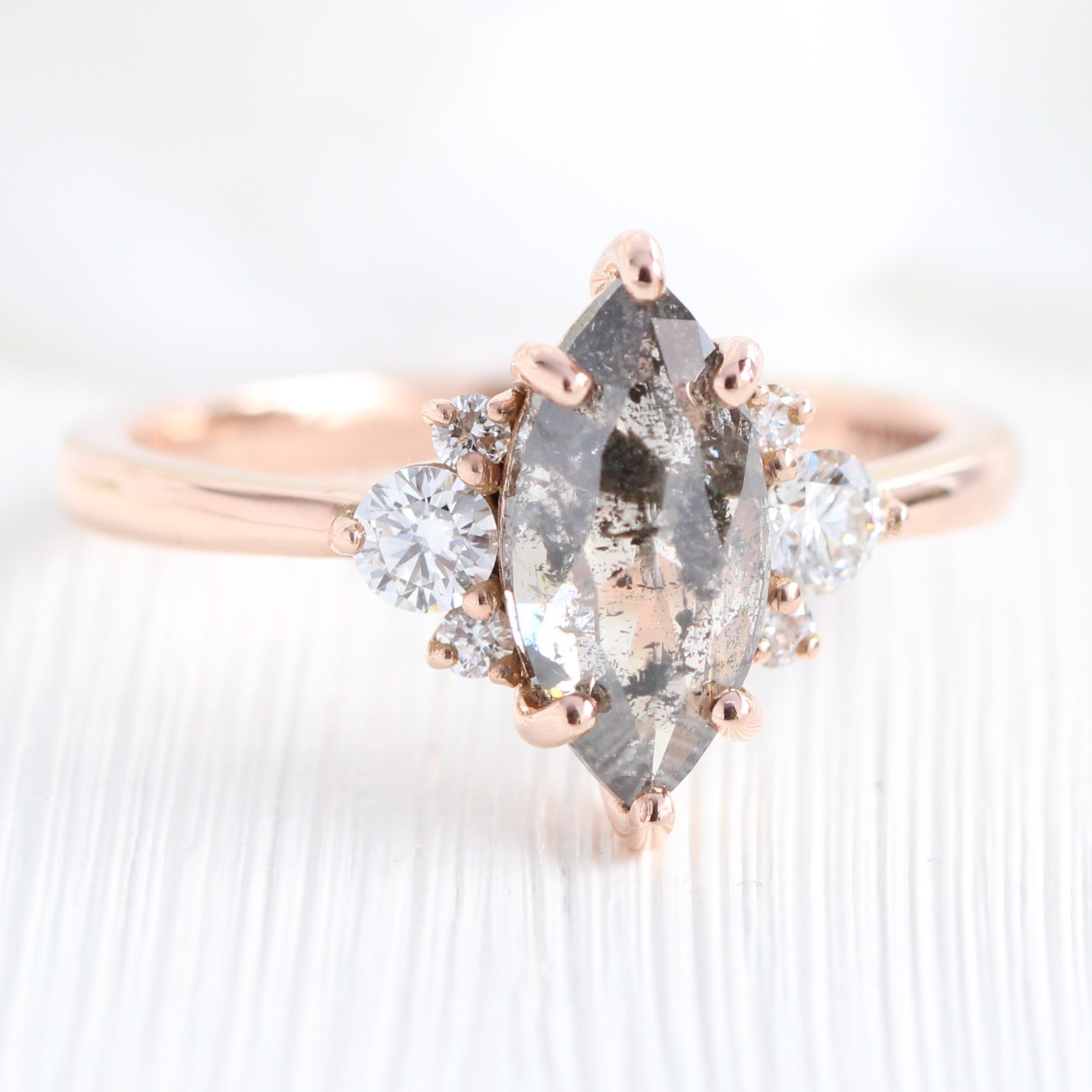 marquise salt and pepper diamond ring rose gold 3 stone ring la more design jewelry