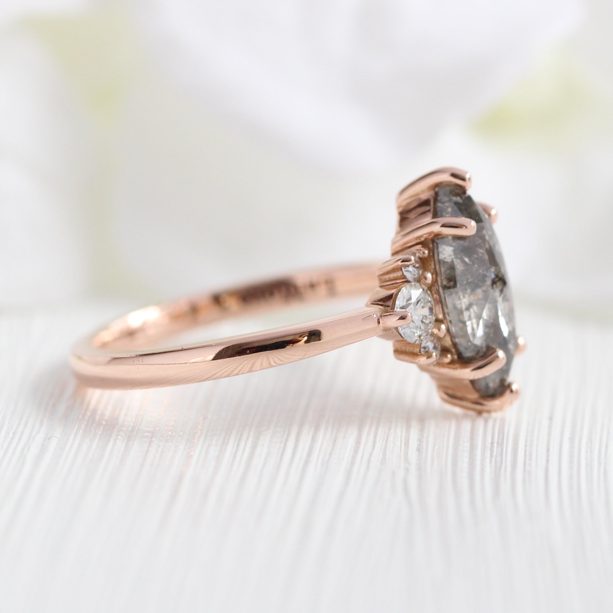 marquise salt and pepper diamond ring rose gold 3 stone ring la more design jewelry