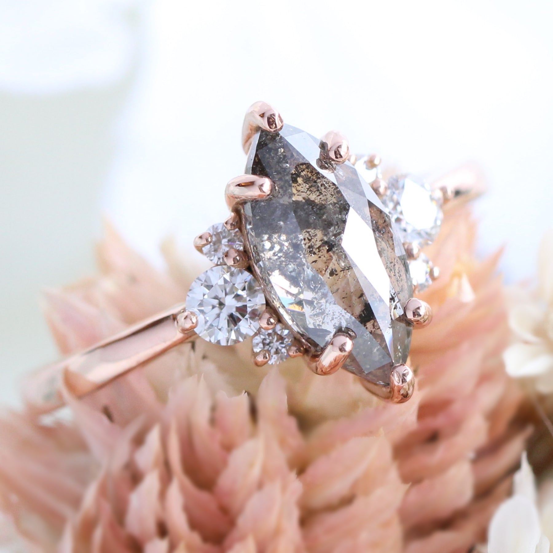 marquise salt and pepper diamond ring rose gold 3 stone ring la more design jewelry