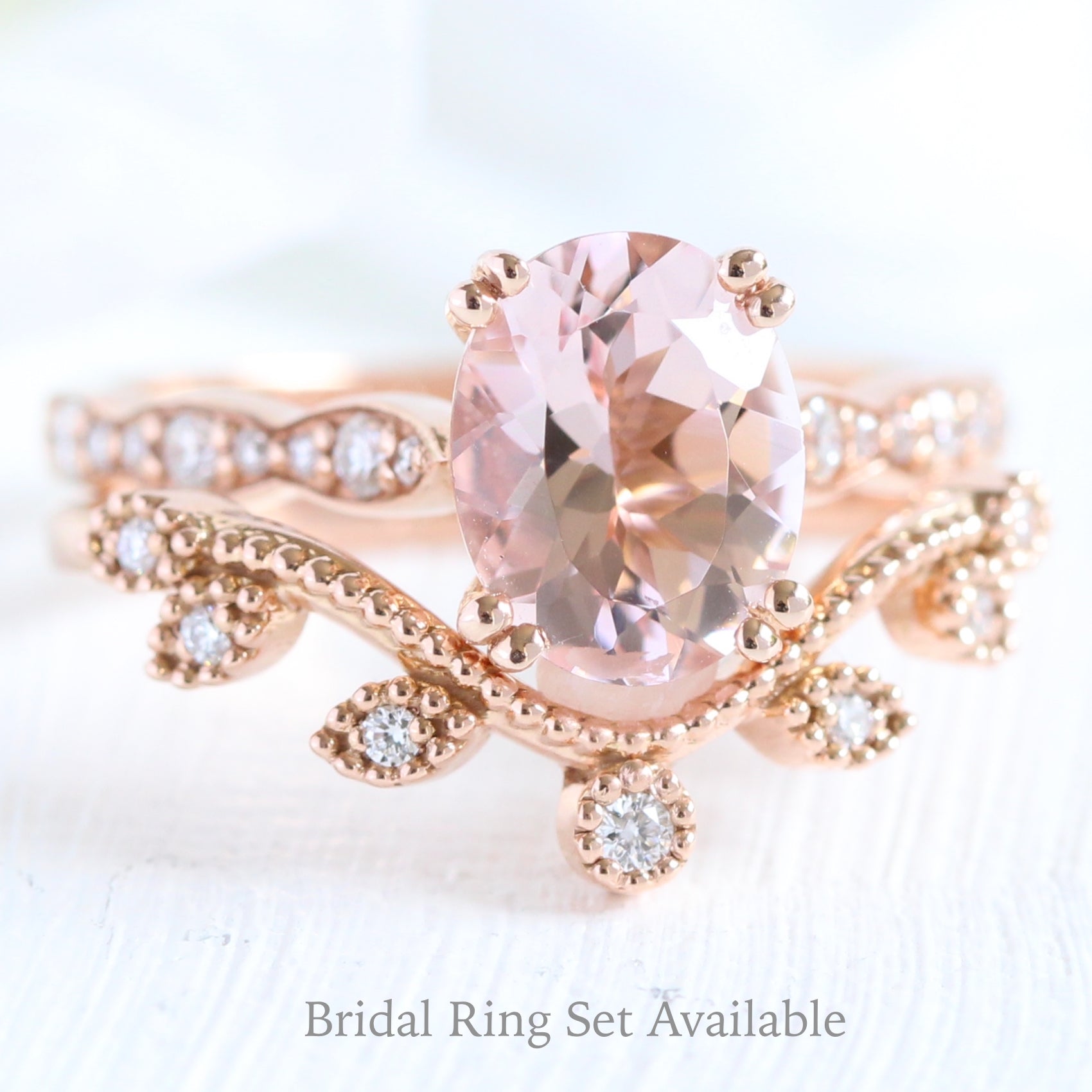 morganite solitaire engagement ring rose gold diamond wedding band bridal set la more design jewelry
