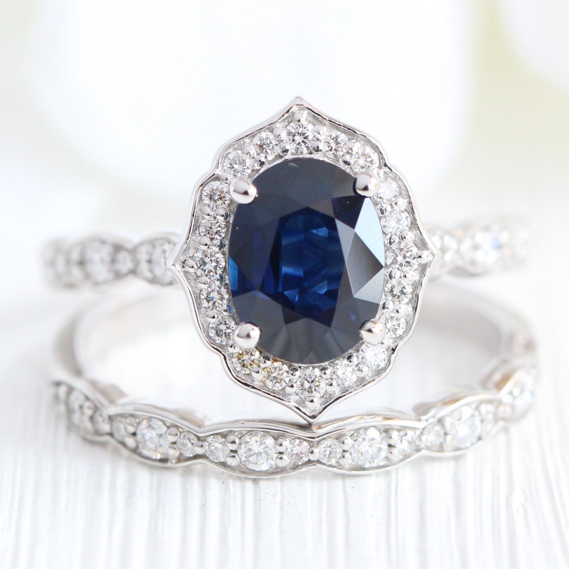 natural blue sapphire engagement ring white gold vintage halo diamond ring la more design jewelry