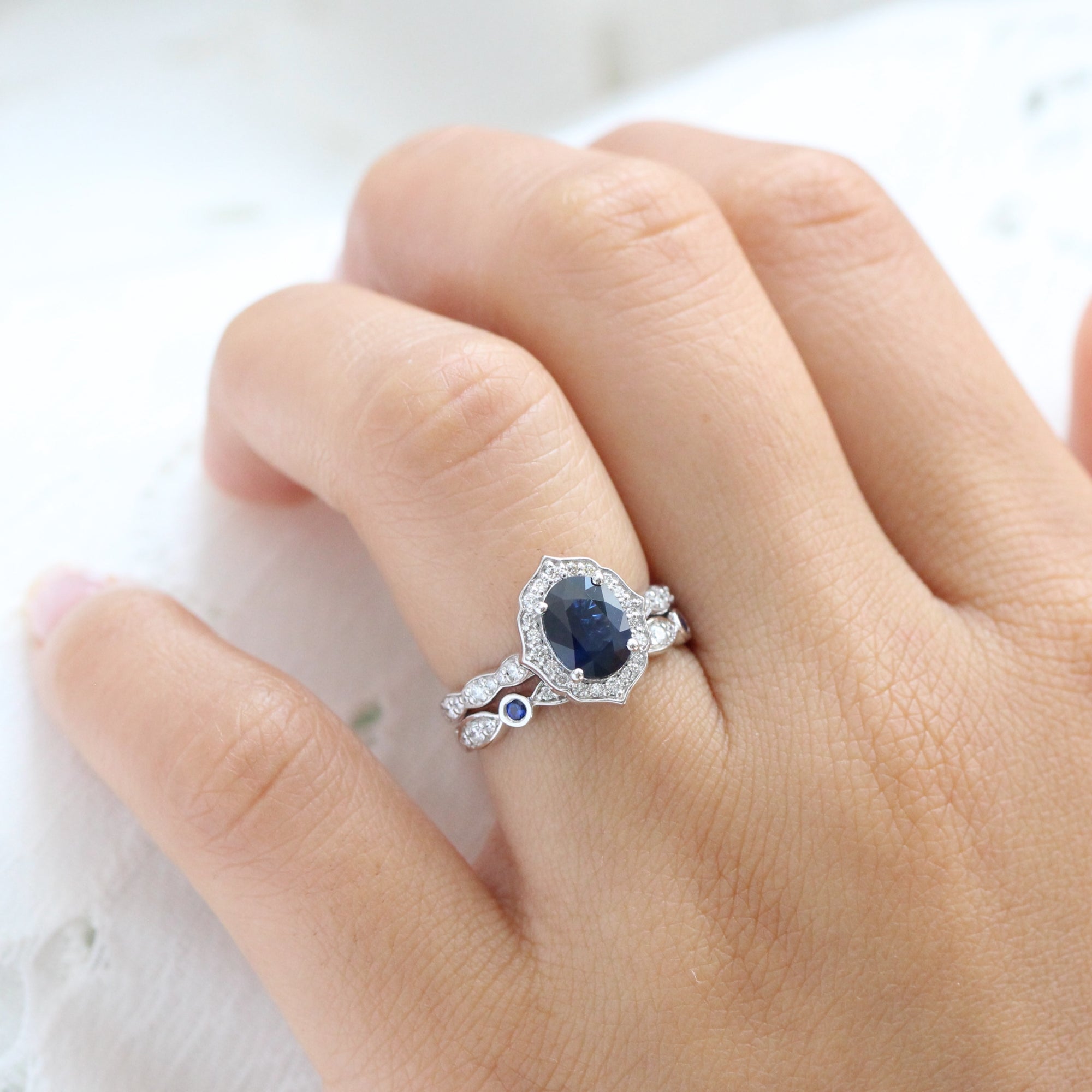 natural blue sapphire engagement ring stack white gold vintage halo diamond ring la more design jewelry