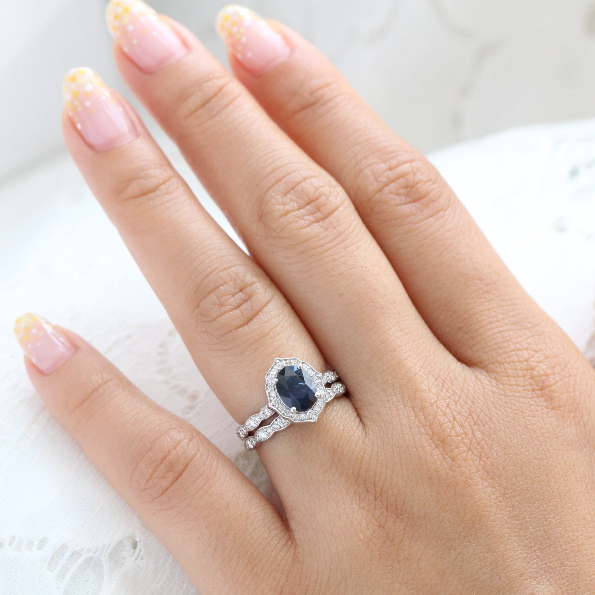 natural blue sapphire engagement ring stack white gold vintage halo diamond ring la more design jewelry
