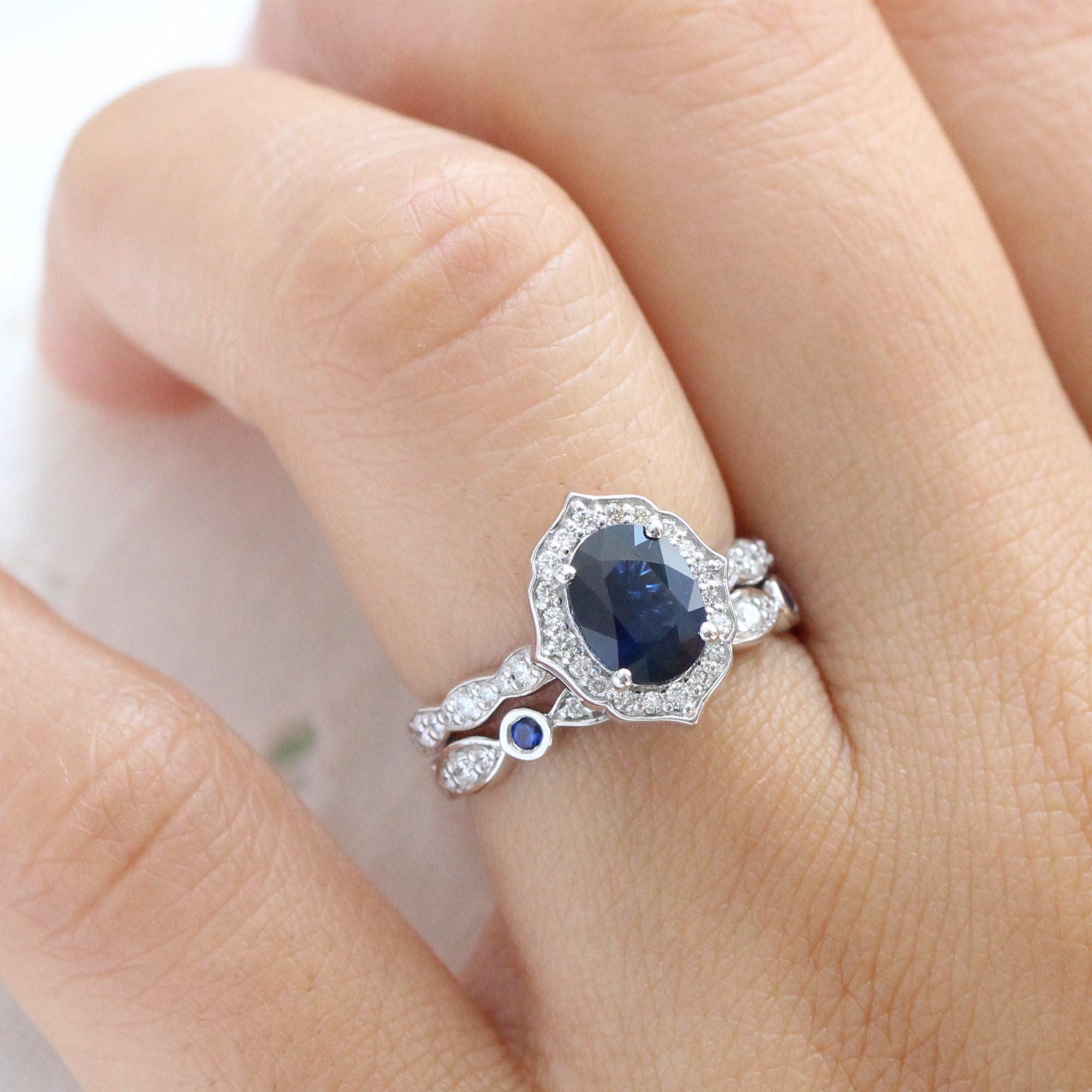 natural blue sapphire engagement ring stack white gold vintage halo diamond ring la more design jewelry