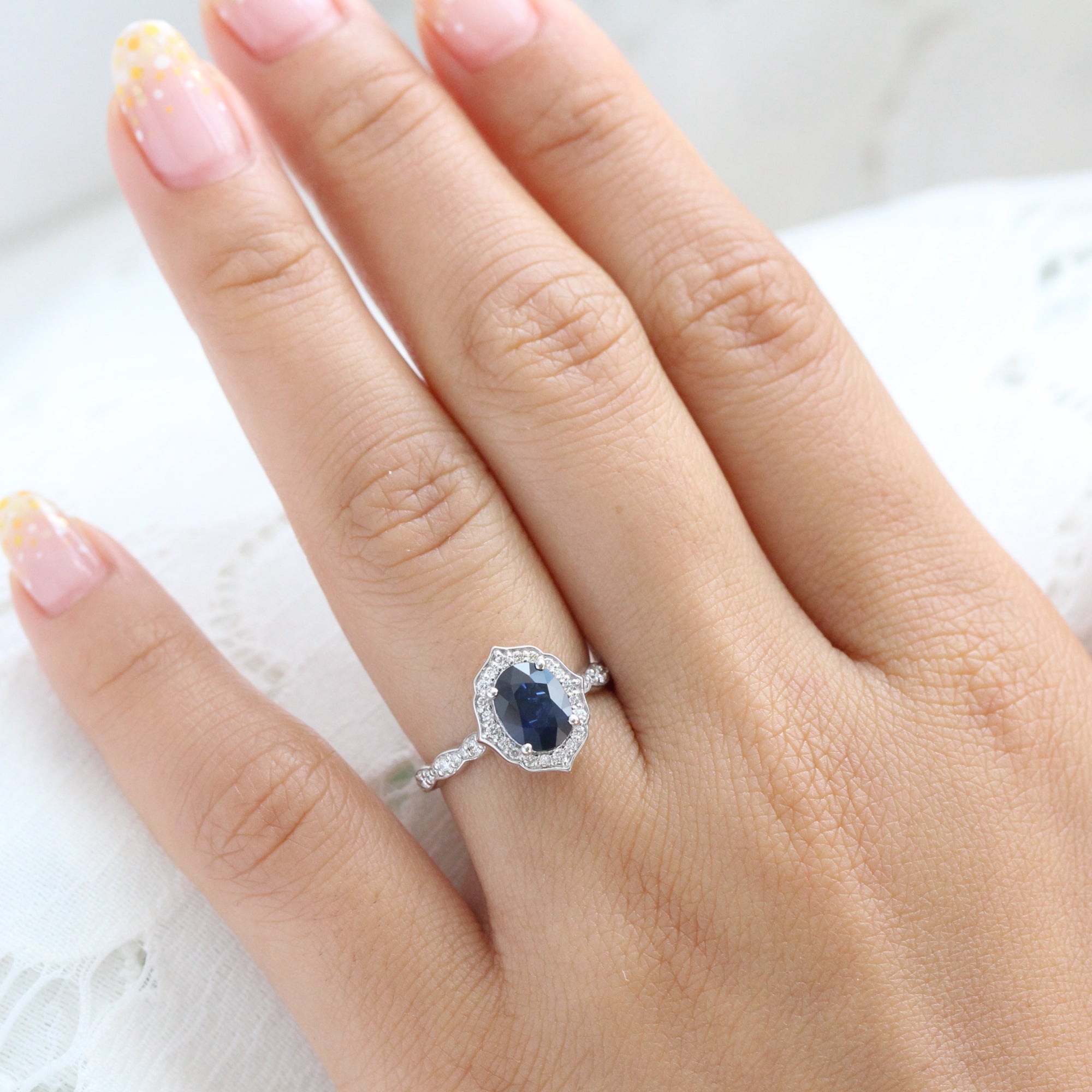 natural blue sapphire engagement ring white gold vintage halo diamond ring la more design jewelry