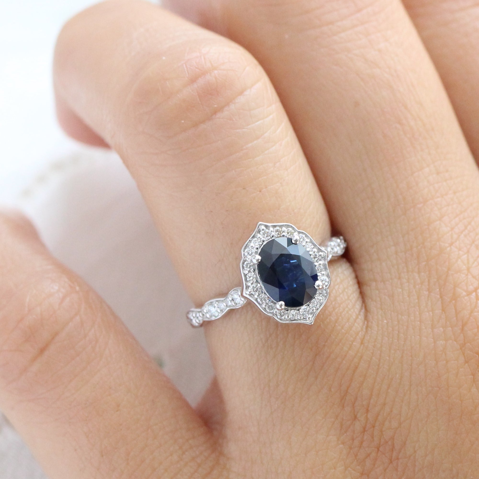 natural blue sapphire engagement ring white gold vintage halo diamond ring la more design jewelry