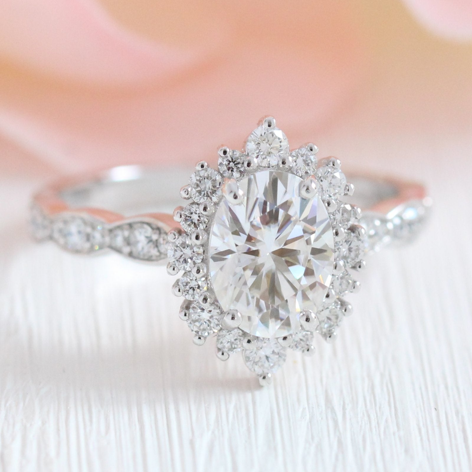 oval moissanite engagement ring white gold in halo diamond cluster ring by la more design jewelry