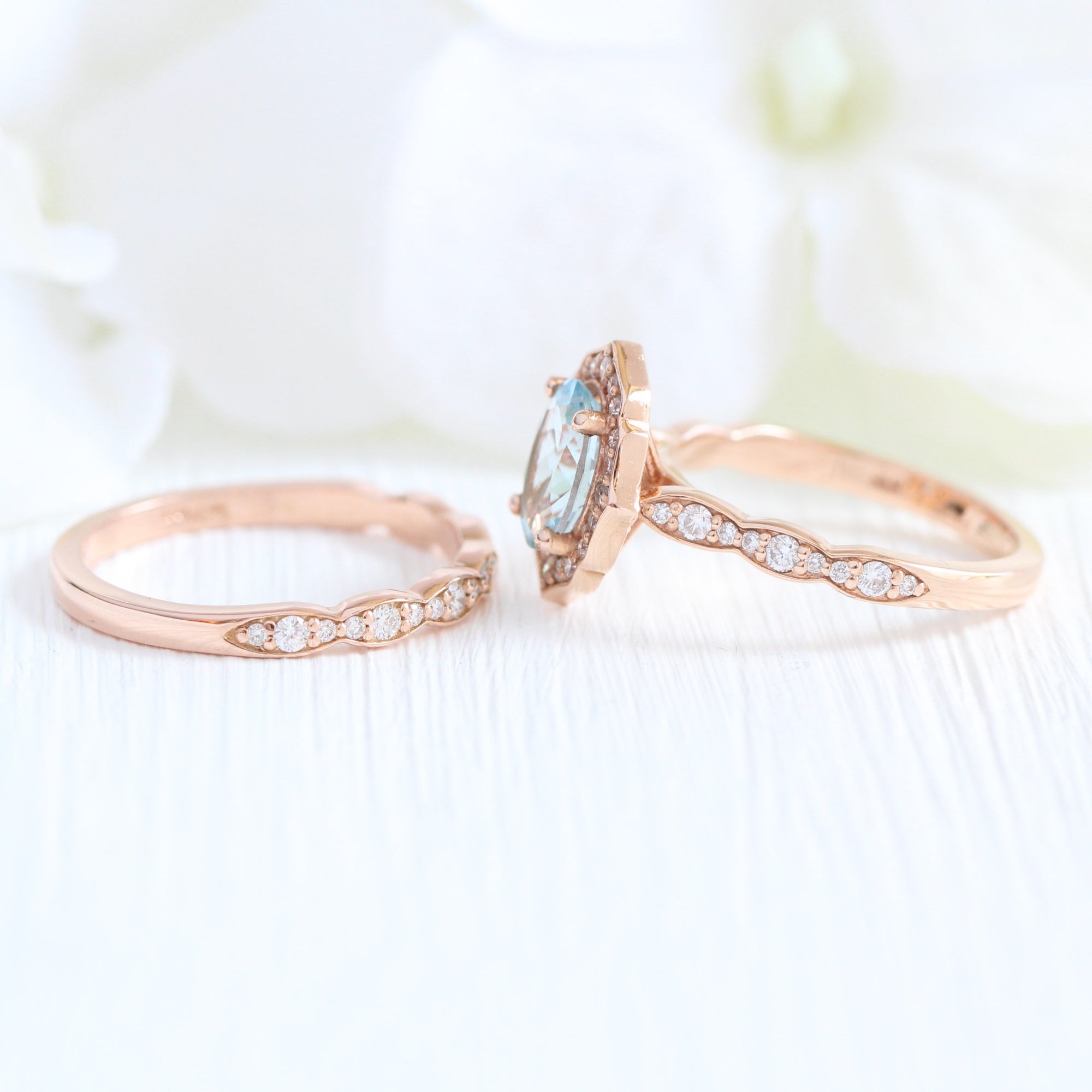 oval aquamarine ring stack rose gold vintage halo diamond ring la more design jewelry